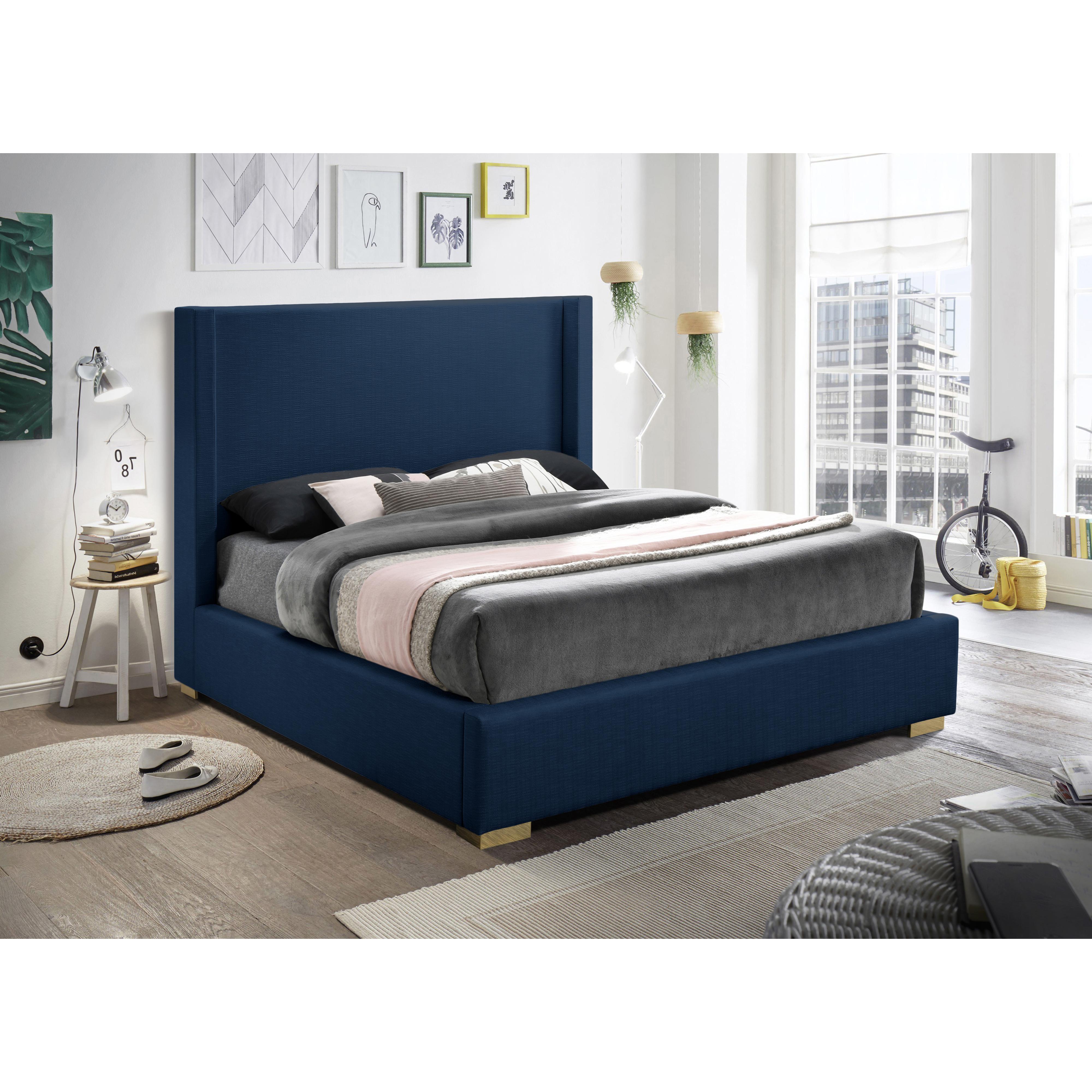 Meridian Royce Navy Linen Textured Fabric Full Bed (3 Boxes)