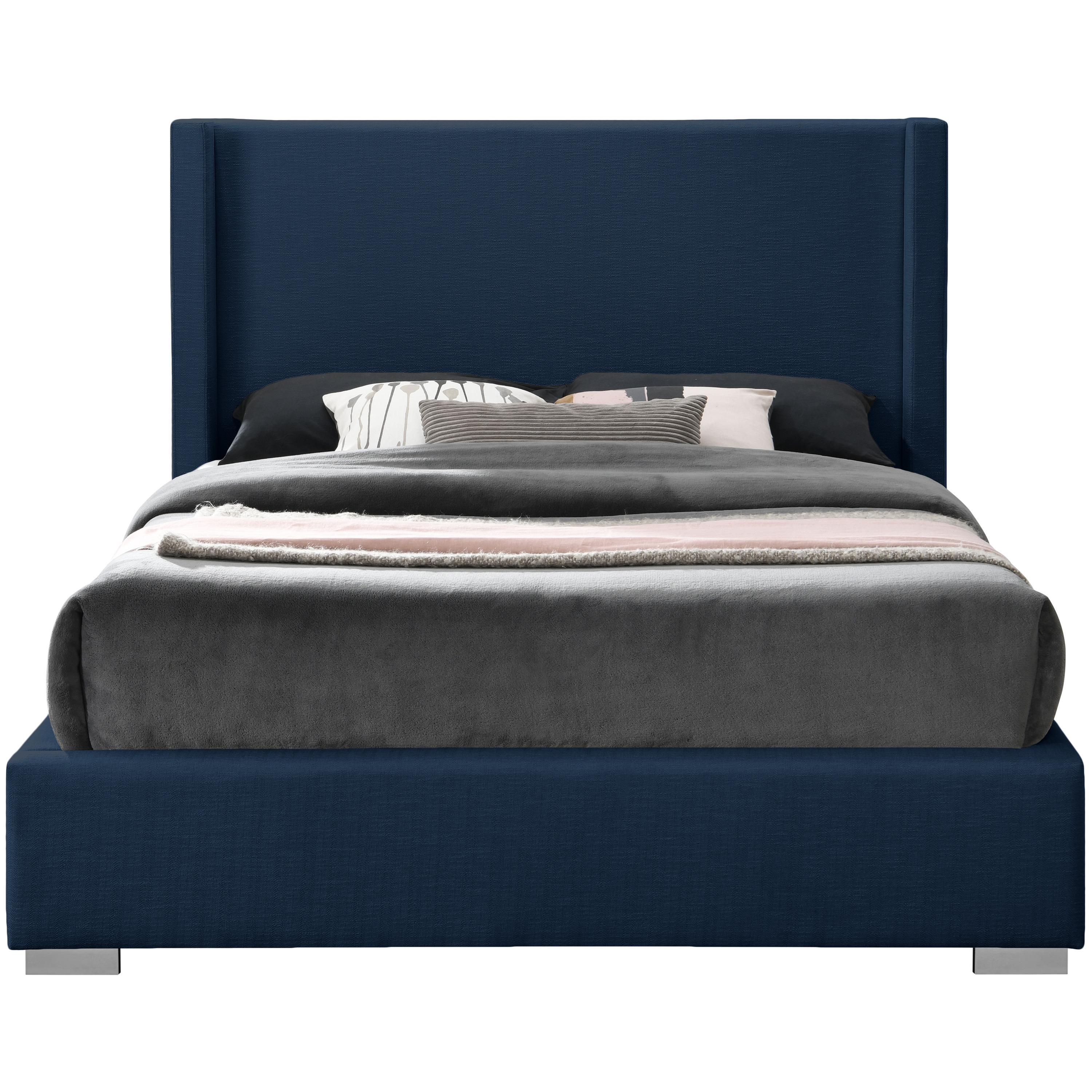 Meridian Royce Navy Linen Textured Fabric Full Bed (3 Boxes)