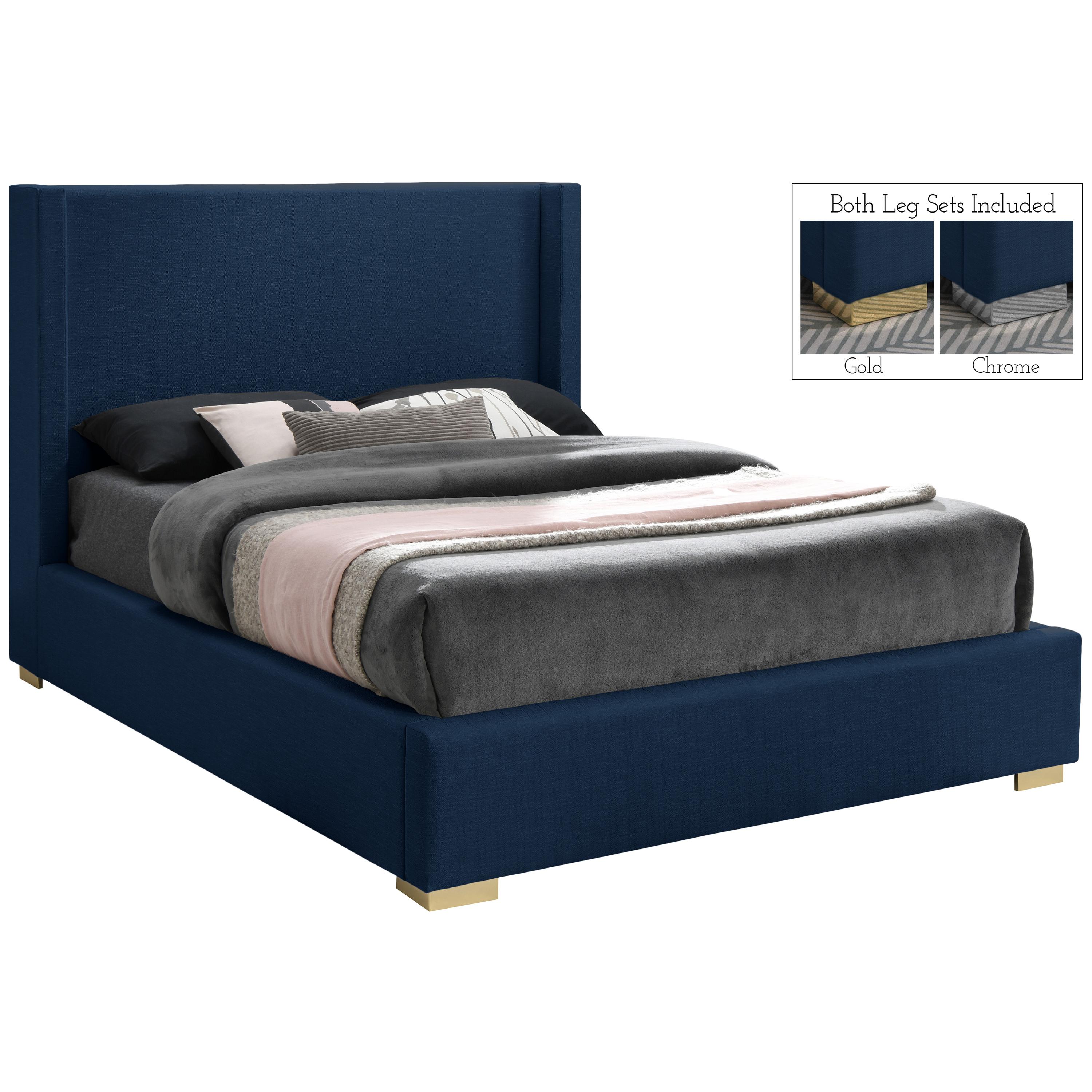 Meridian Royce Navy Linen Textured Fabric King Bed (3 Boxes)