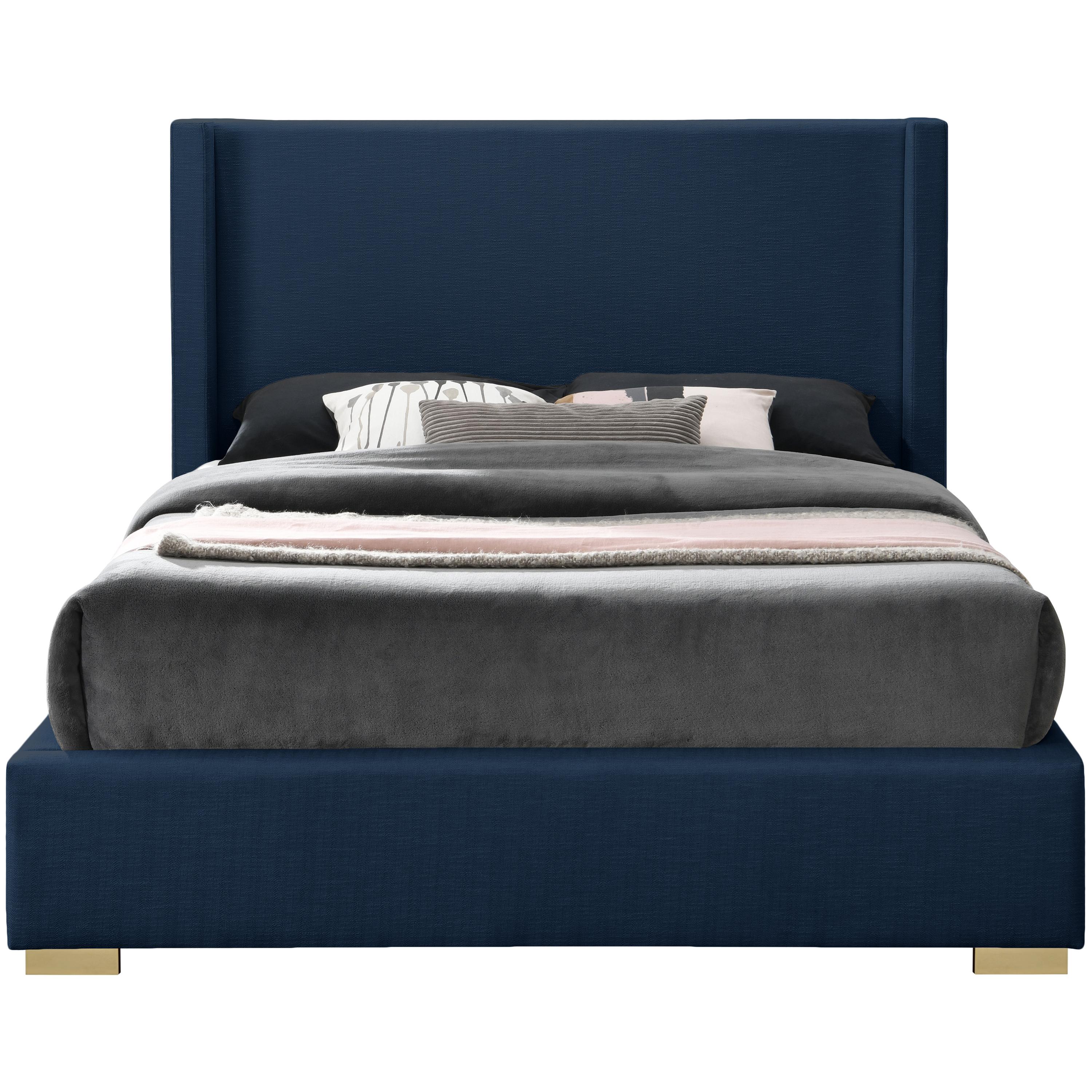 Meridian Royce Navy Linen Textured Fabric King Bed (3 Boxes)