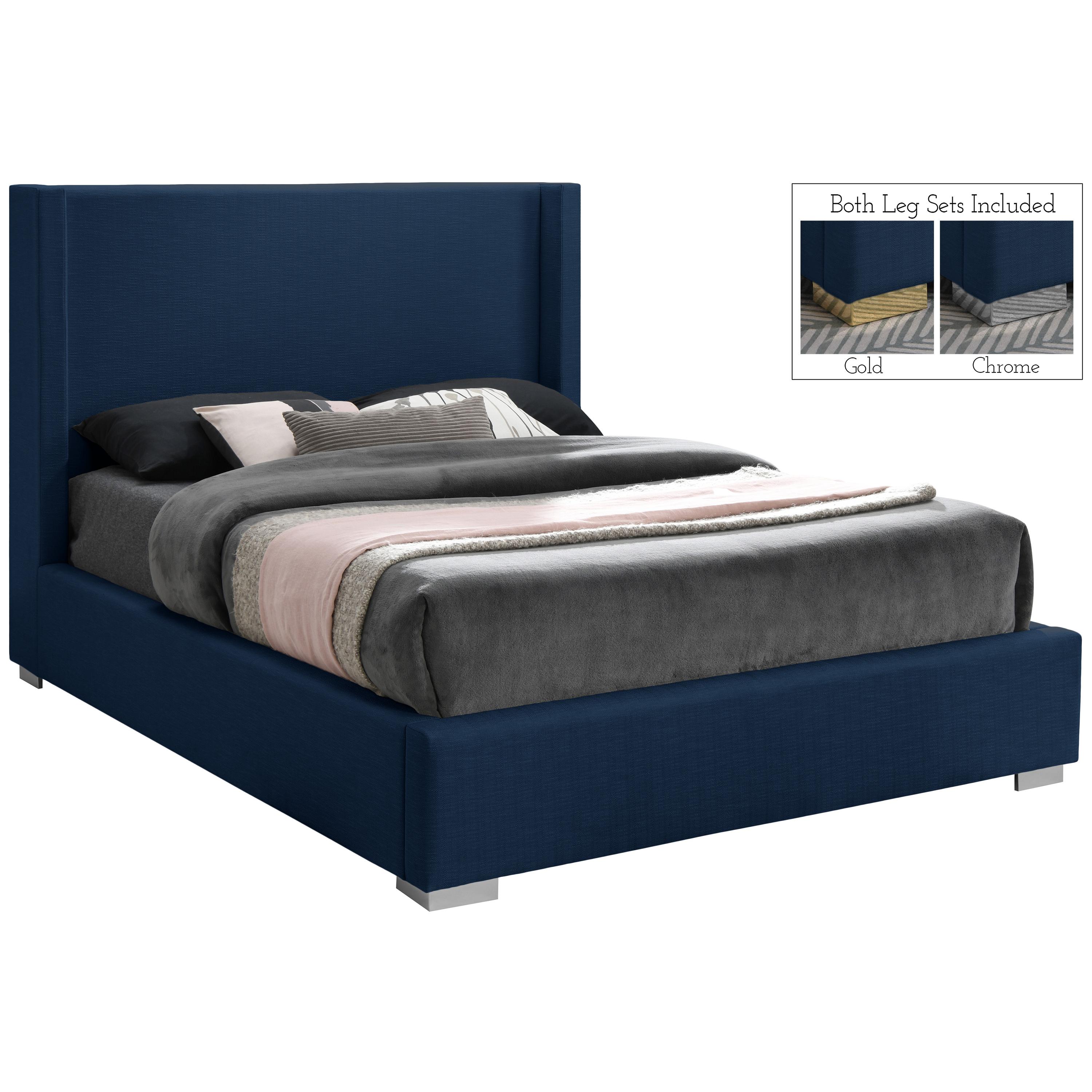 Meridian Royce Navy Linen Textured Fabric Queen Bed (3 Boxes)