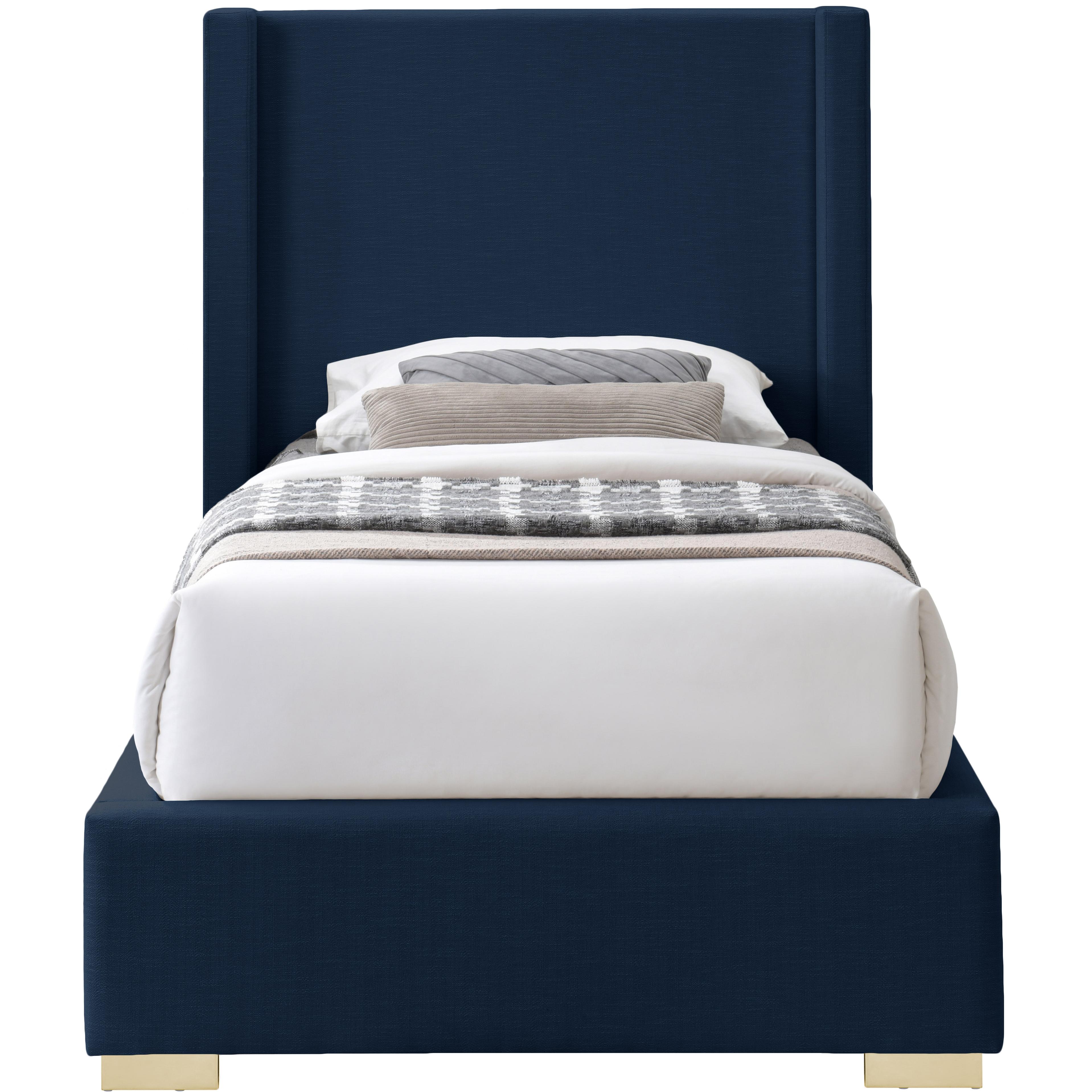 Meridian Royce Navy Linen Textured Fabric Twin Bed (3 Boxes)