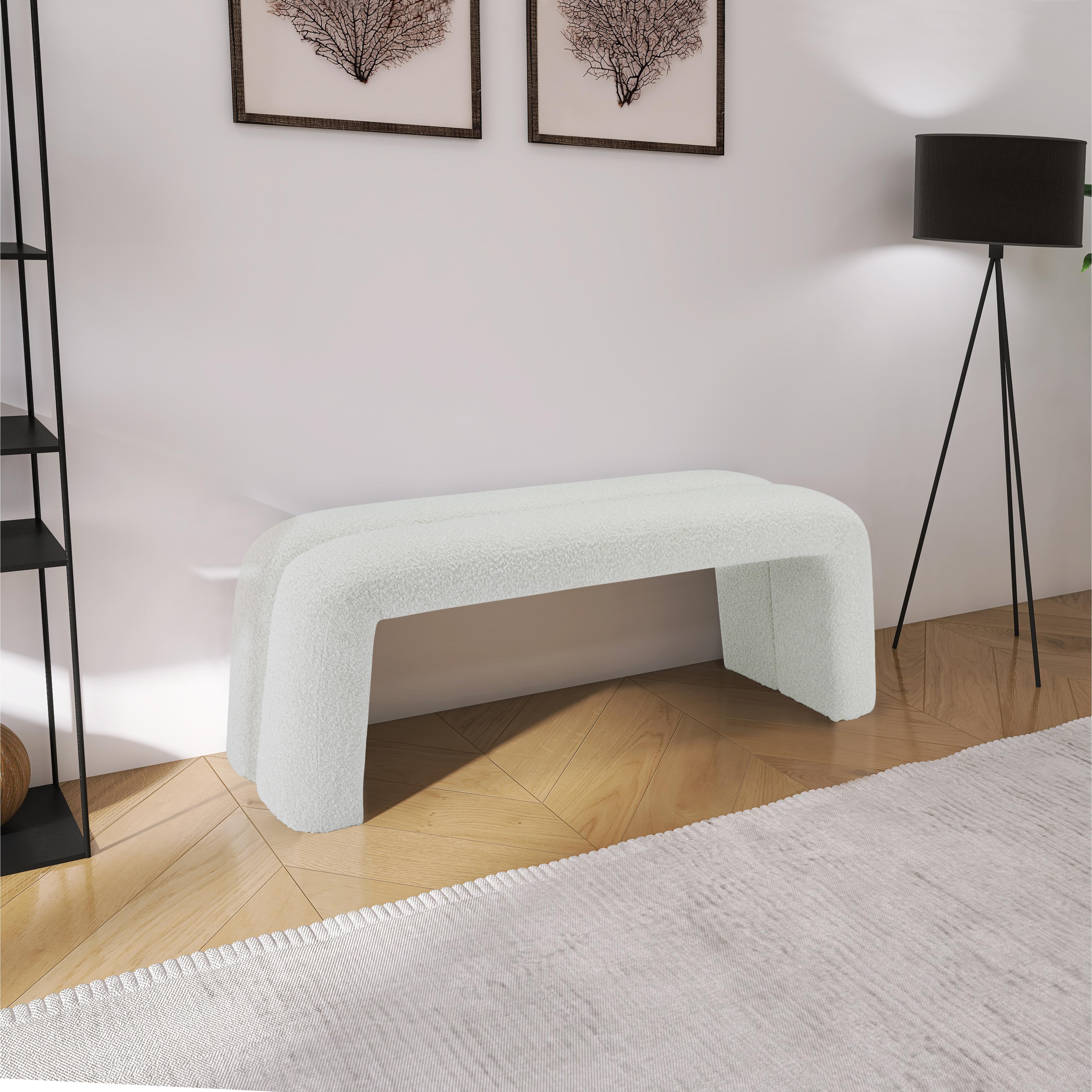 Meridian Arc Cream Boucle Fabric Bench