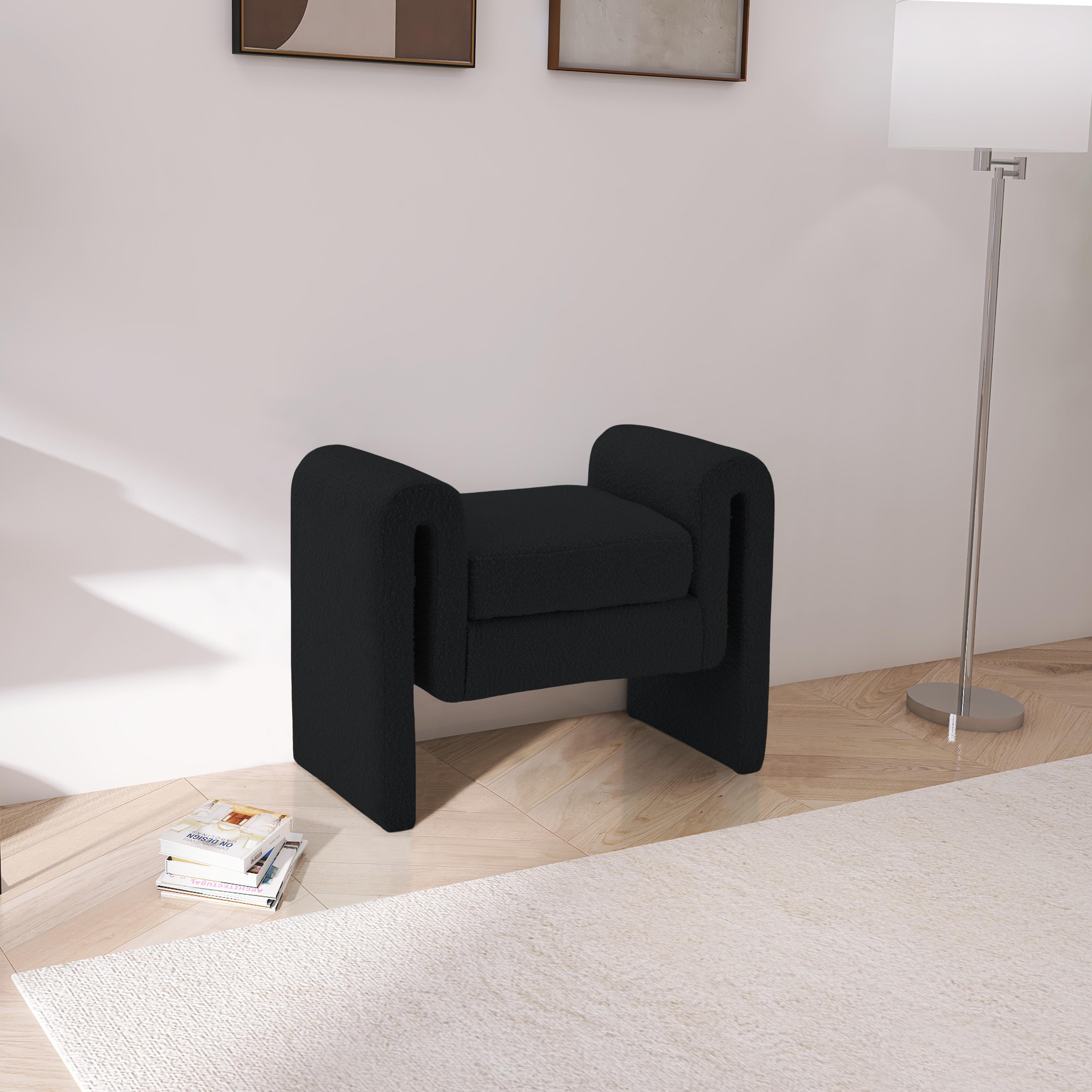 Meridian Stylus Black Boucle Fabric Bench