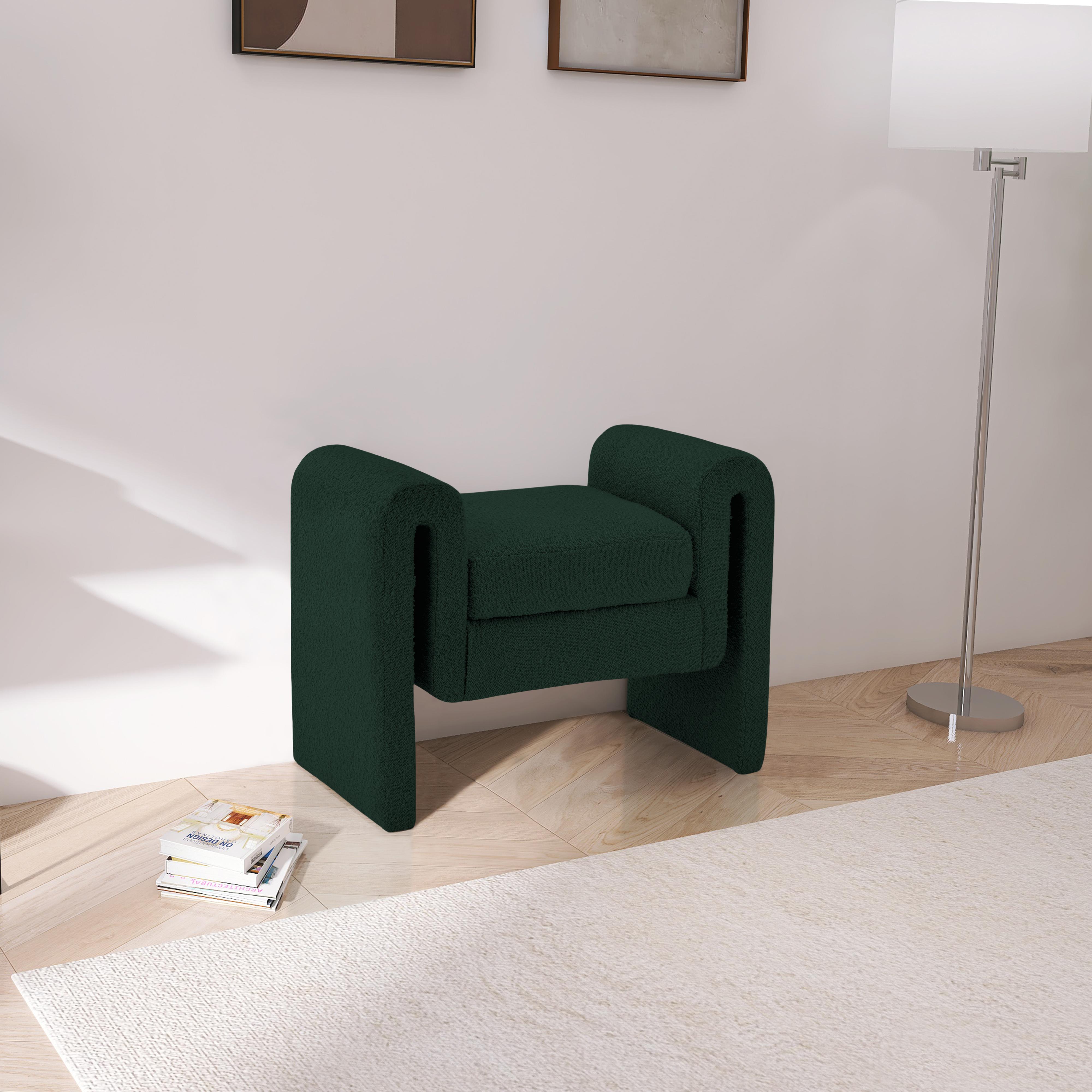 Meridian Stylus Green Boucle Fabric Bench