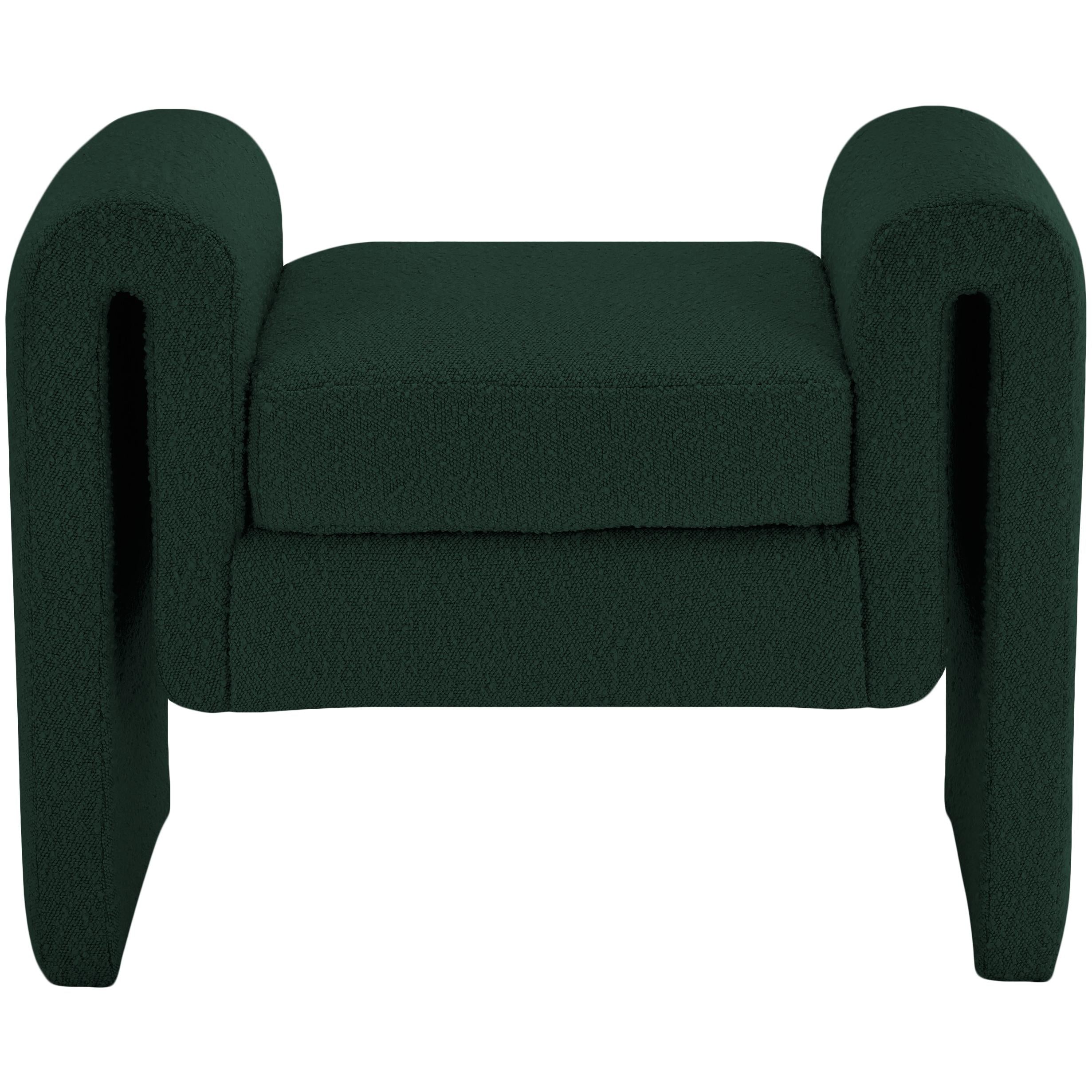 Meridian Stylus Green Boucle Fabric Bench