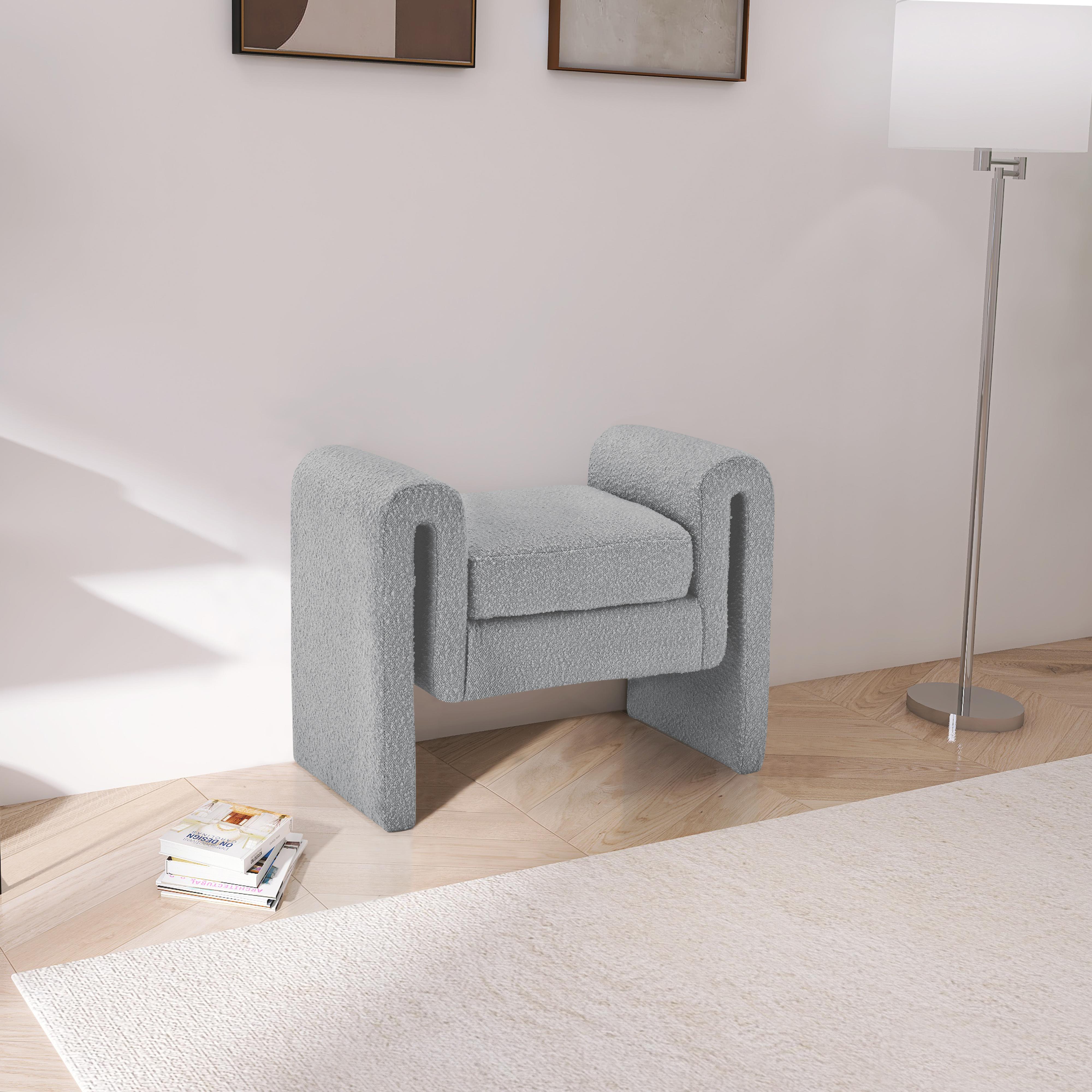 Meridian Stylus Grey Boucle Fabric Bench