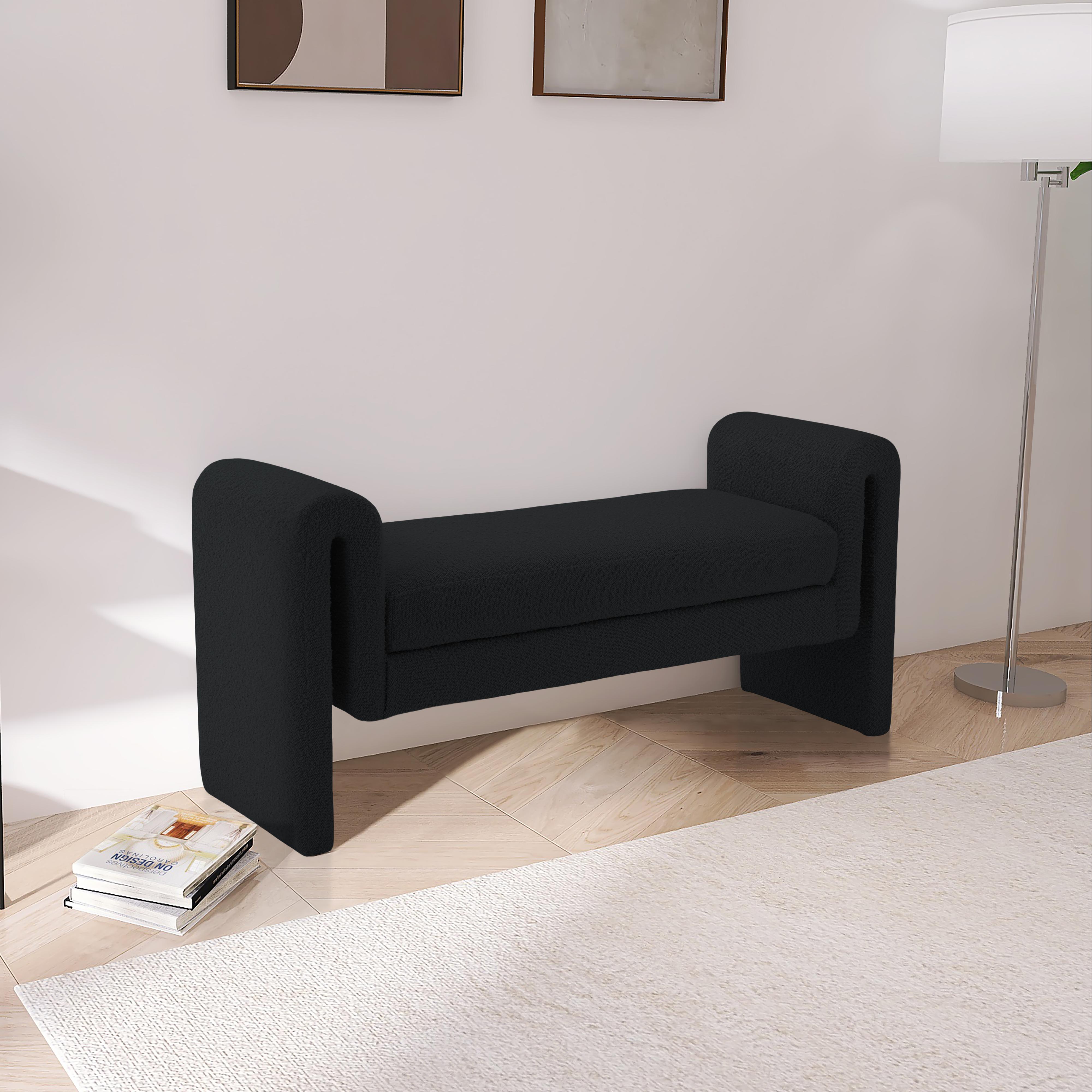 Meridian Stylus Black Boucle Fabric Bench