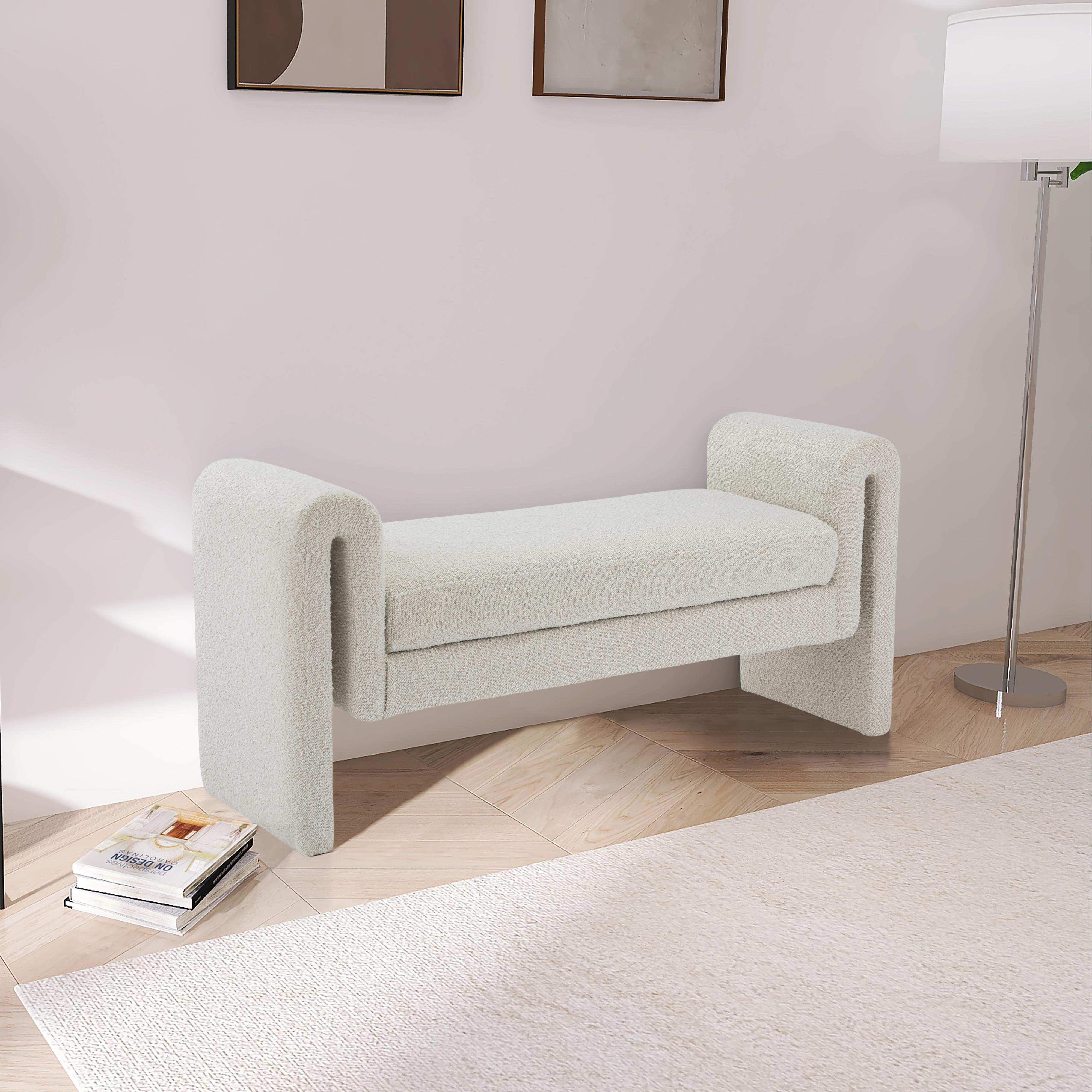 Meridian Stylus Cream Boucle Fabric Bench