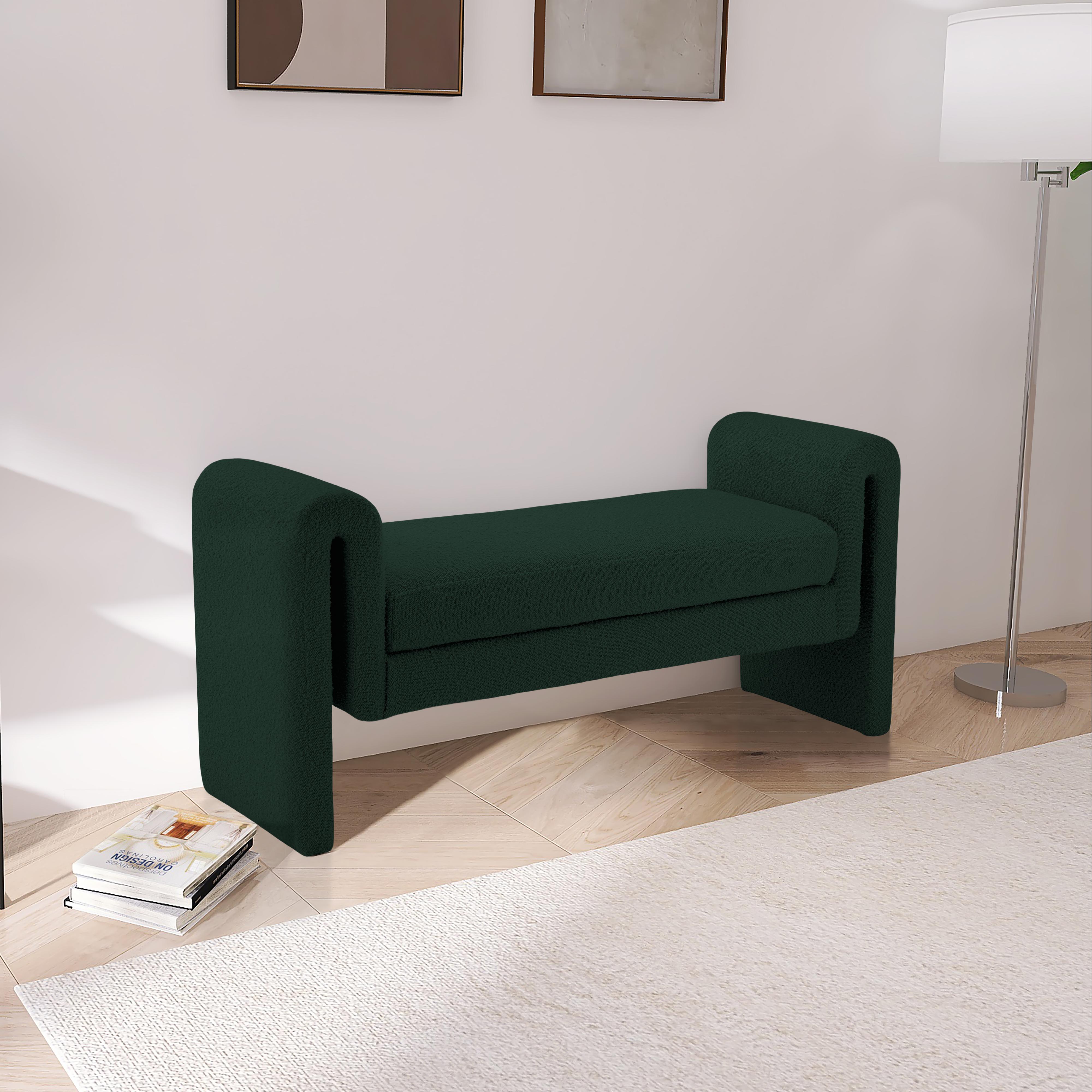 Meridian Stylus Green Boucle Fabric Bench