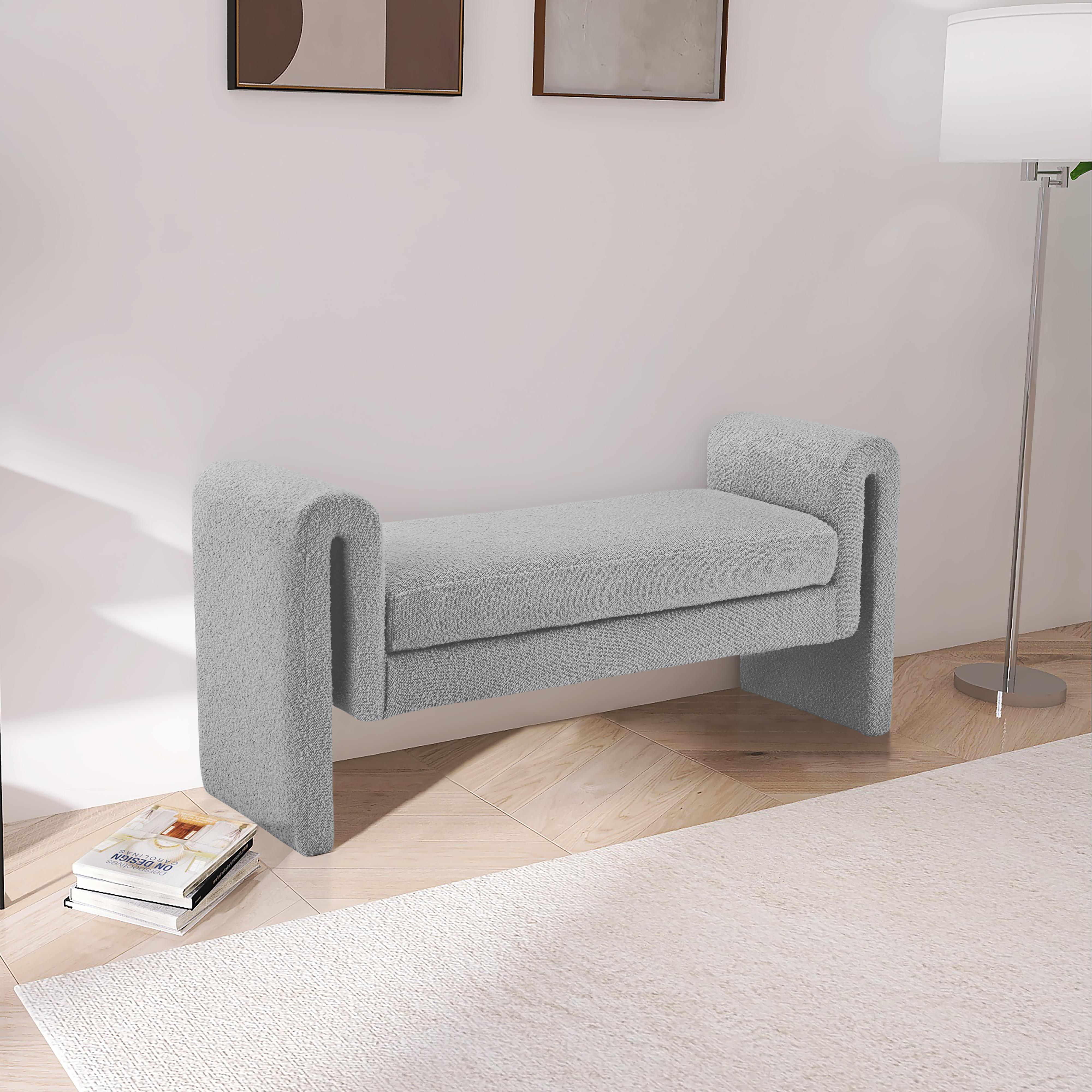 Meridian Stylus Grey Boucle Fabric Bench