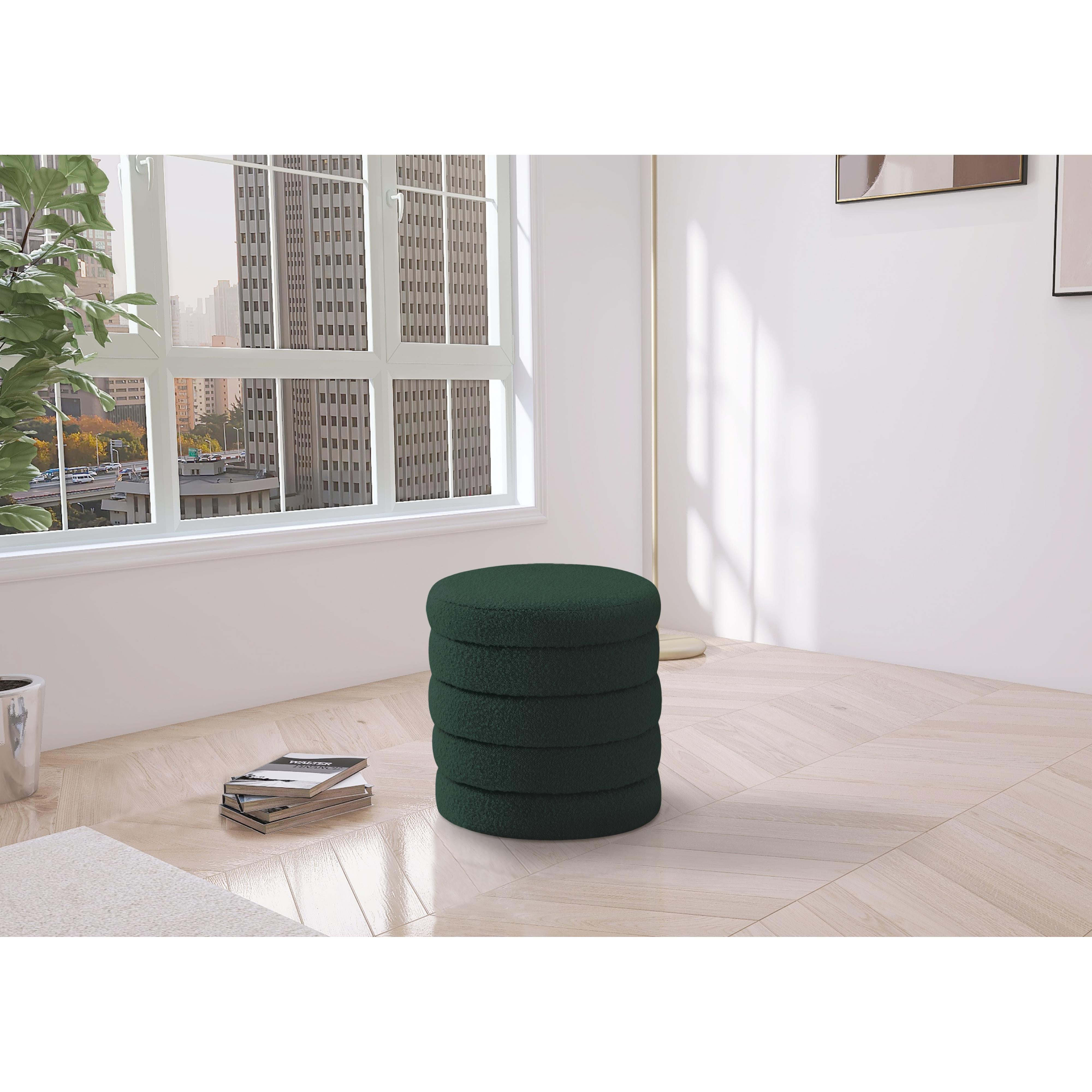 Meridian Aphia Green Boucle Fabric Ottoman/Stool