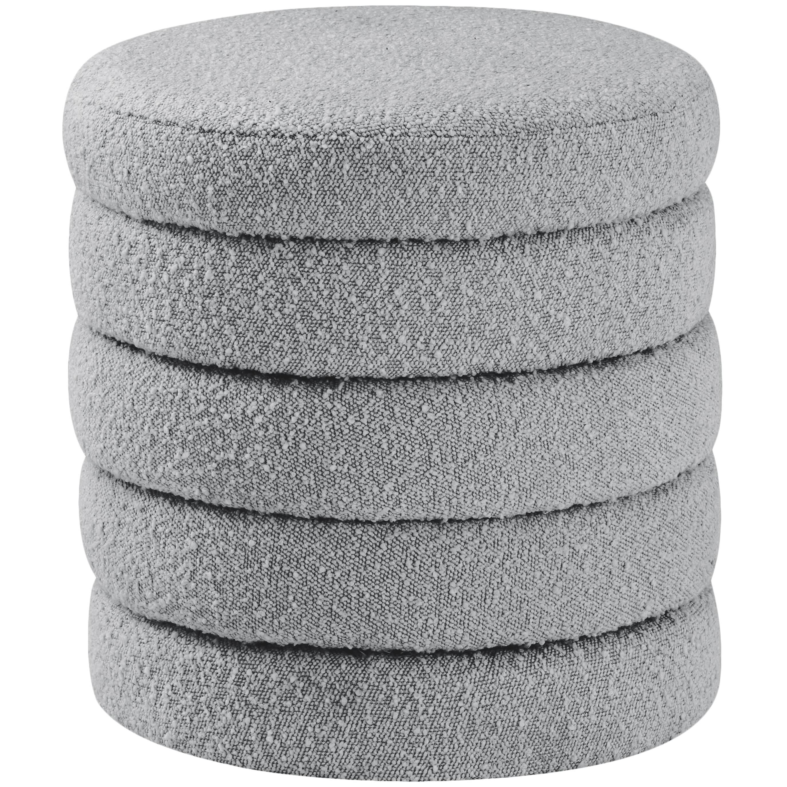 Meridian Aphia Grey Boucle Fabric Ottoman/Stool