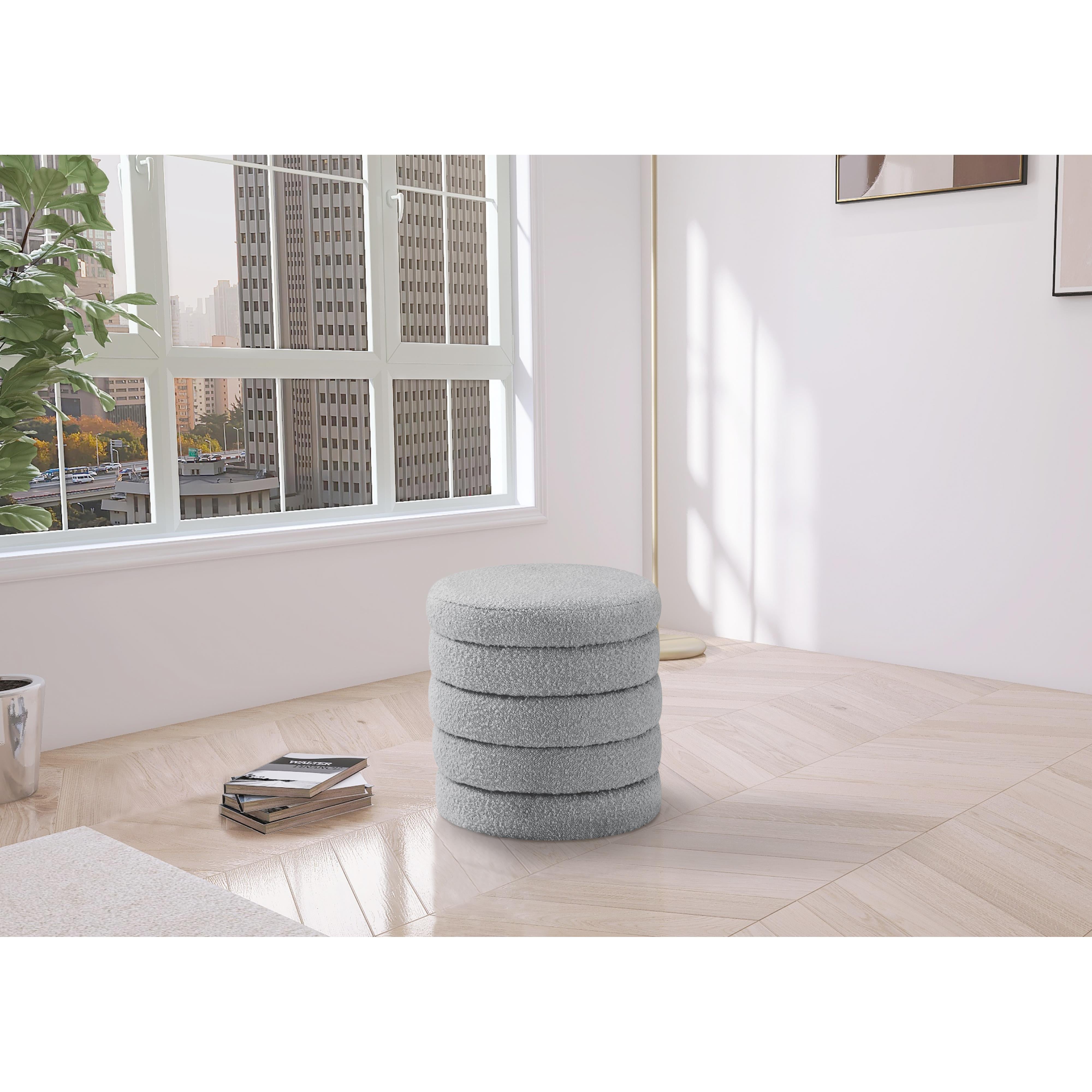 Meridian Aphia Grey Boucle Fabric Ottoman/Stool