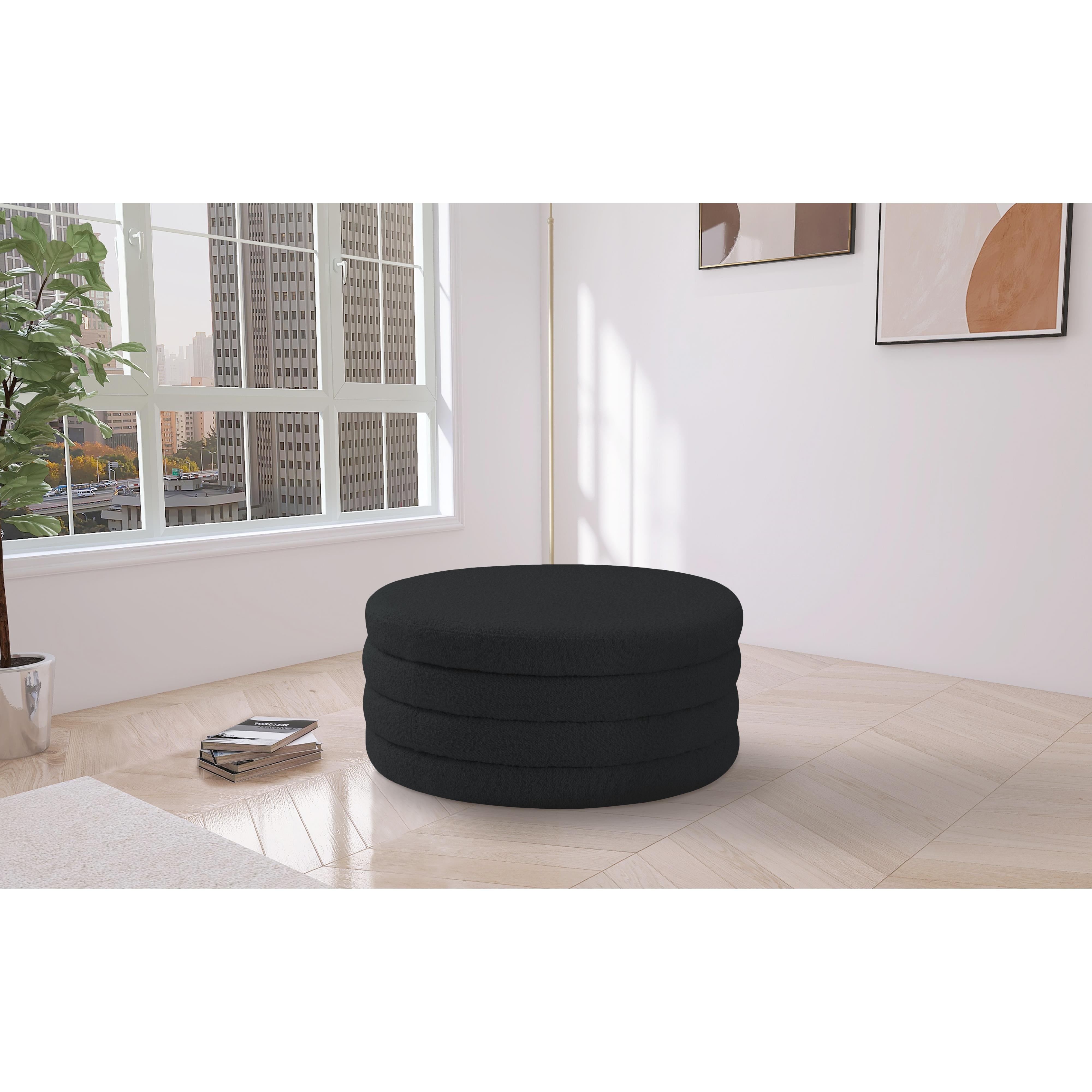 Meridian Aphia Black Boucle Fabric Ottoman/Coffee Table