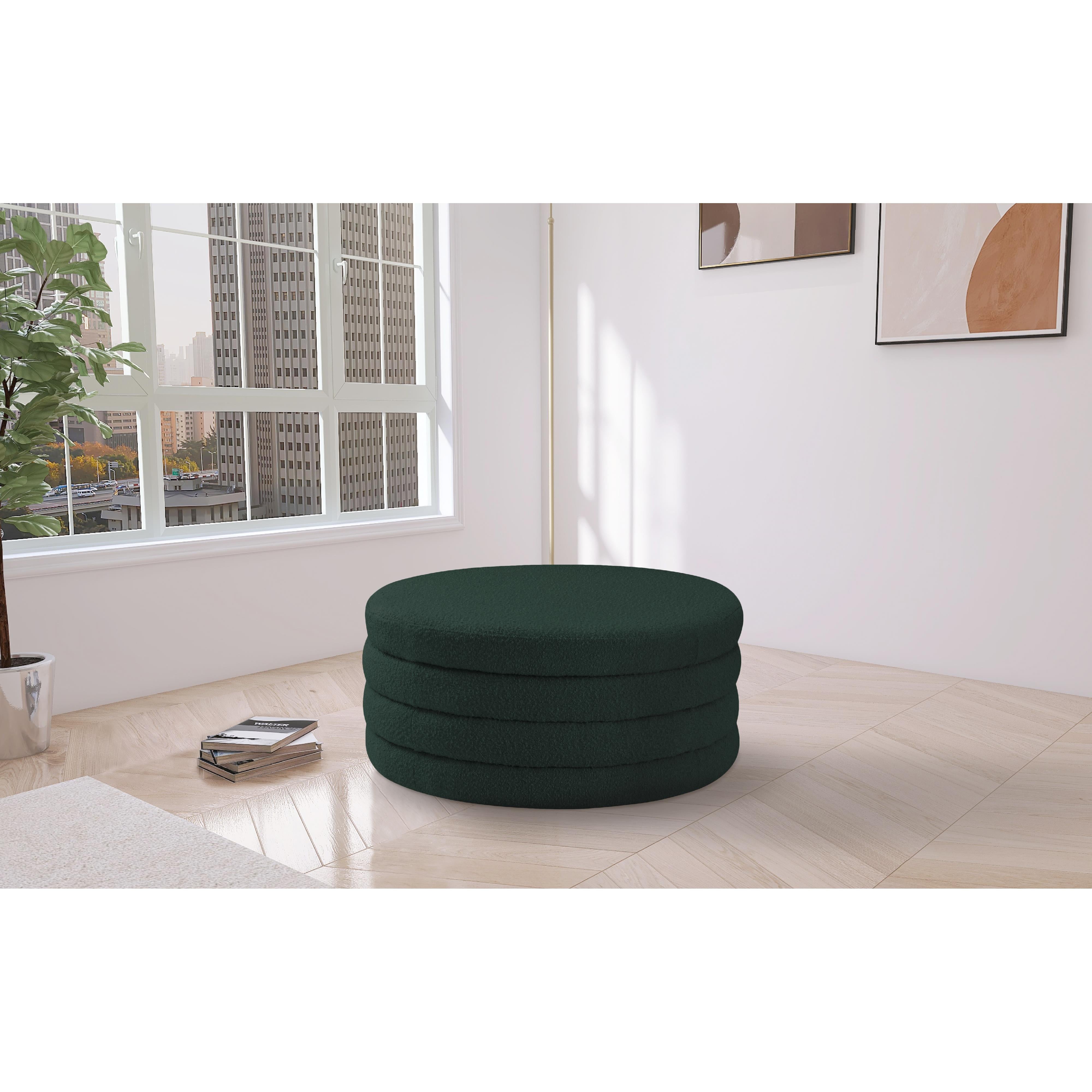 Meridian Aphia Green Boucle Fabric Ottoman/Coffee Table