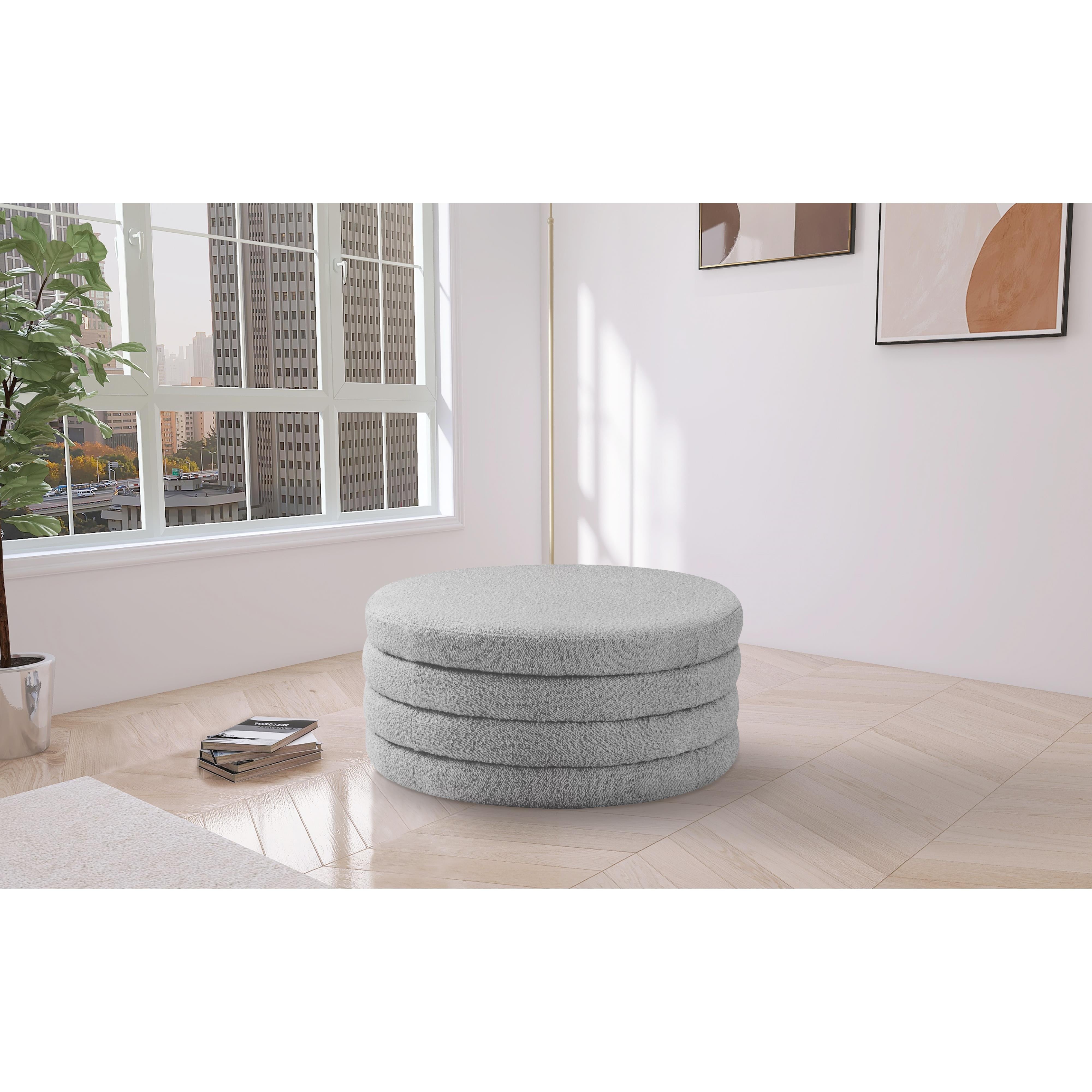 Meridian Aphia Grey Boucle Fabric Ottoman/Coffee Table