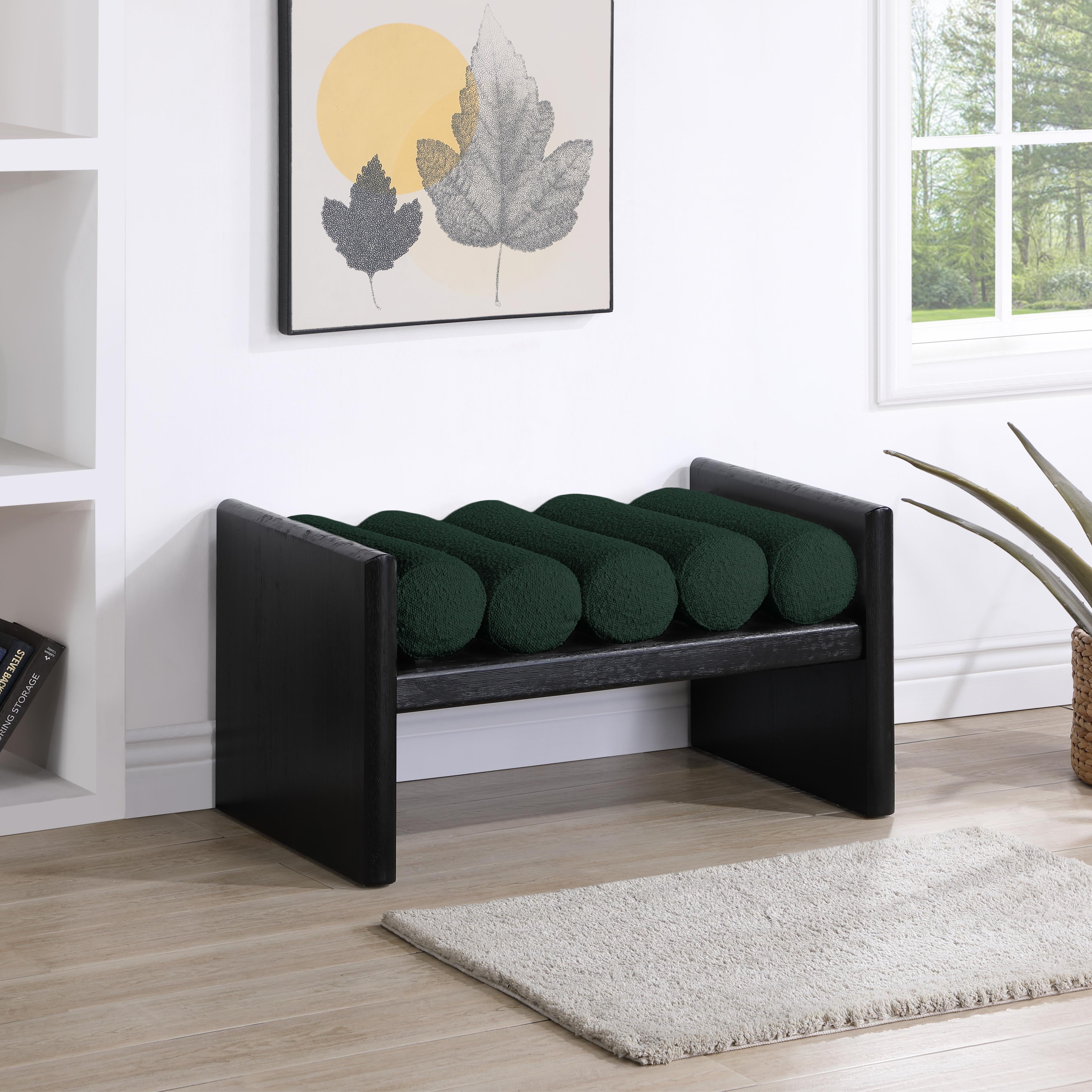 Meridian Waverly Green Boucle Fabric Bench