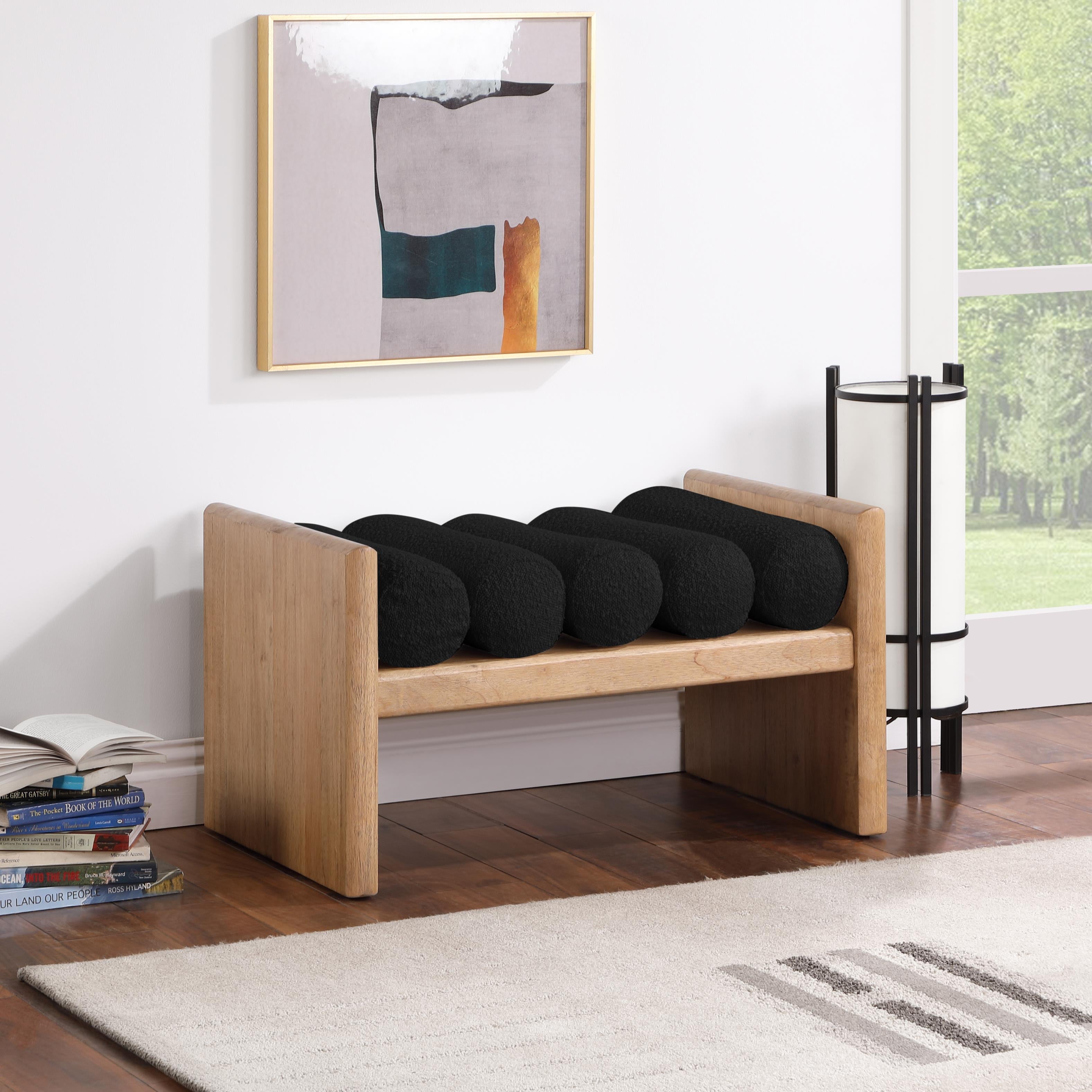 Meridian Waverly Black Boucle Fabric Bench