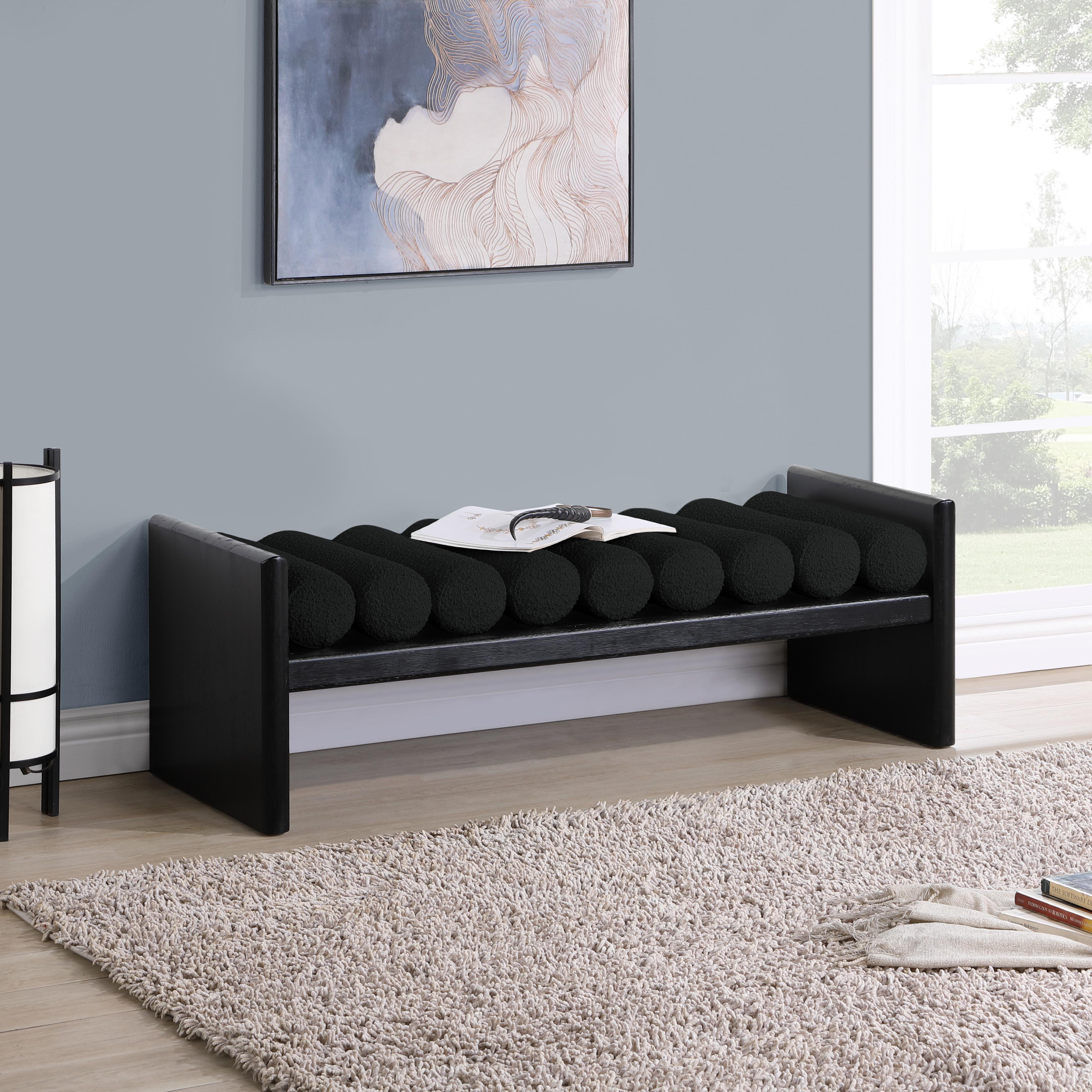 Meridian Waverly Black Boucle Fabric Bench