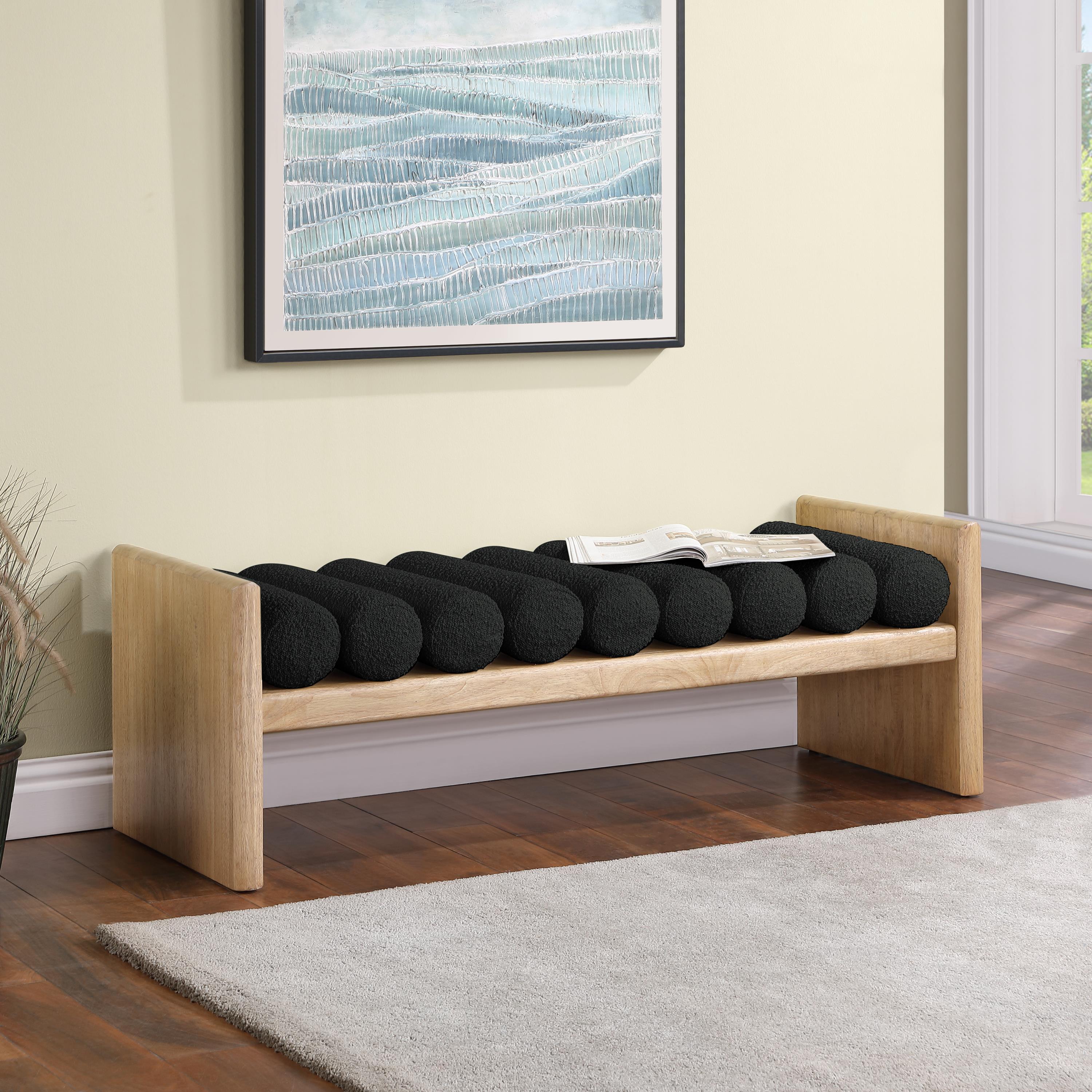 Meridian Waverly Black Boucle Fabric Bench