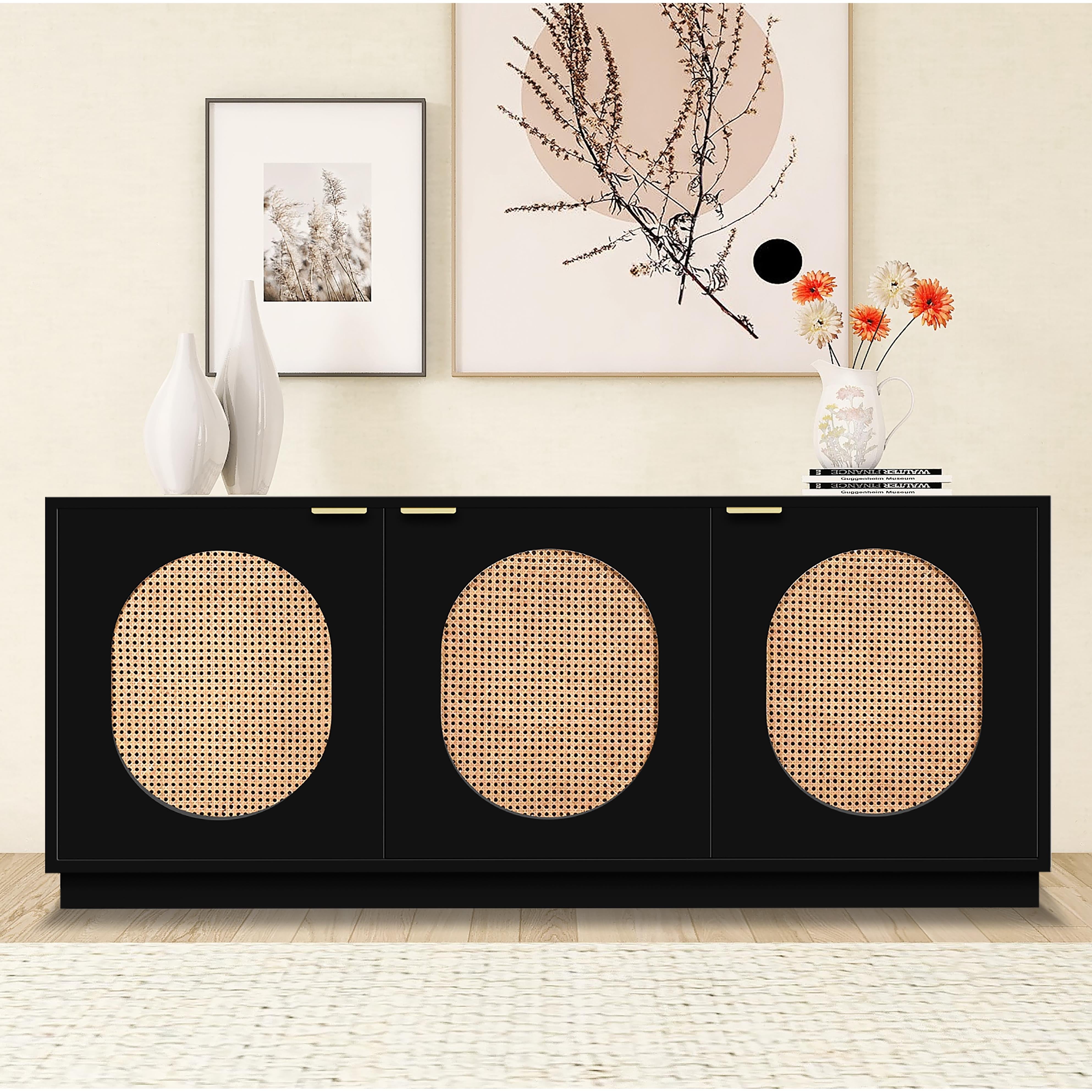 Meridian Cane Black Sideboard/Buffet