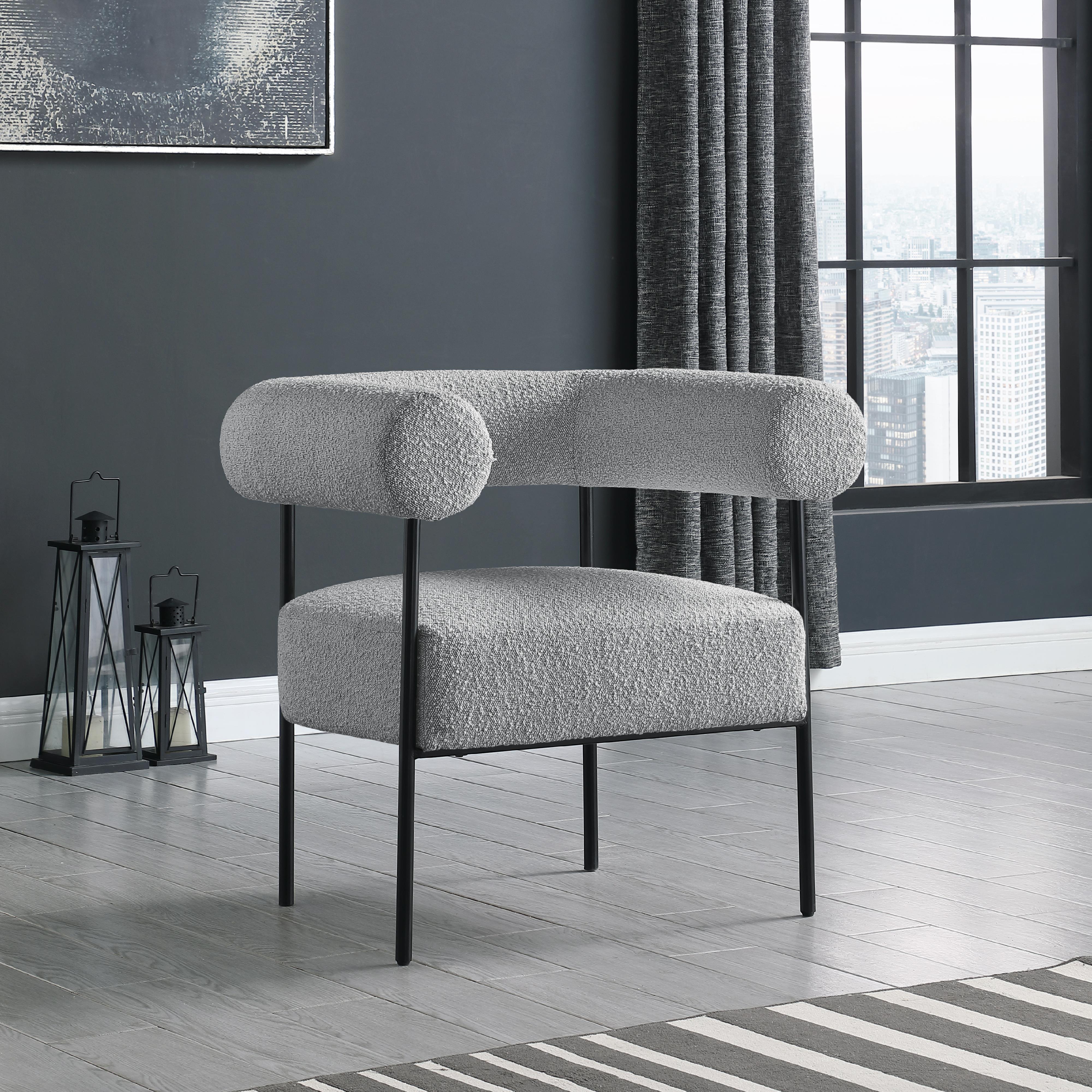 Meridian Blake Grey Boucle Fabric Accent Chair