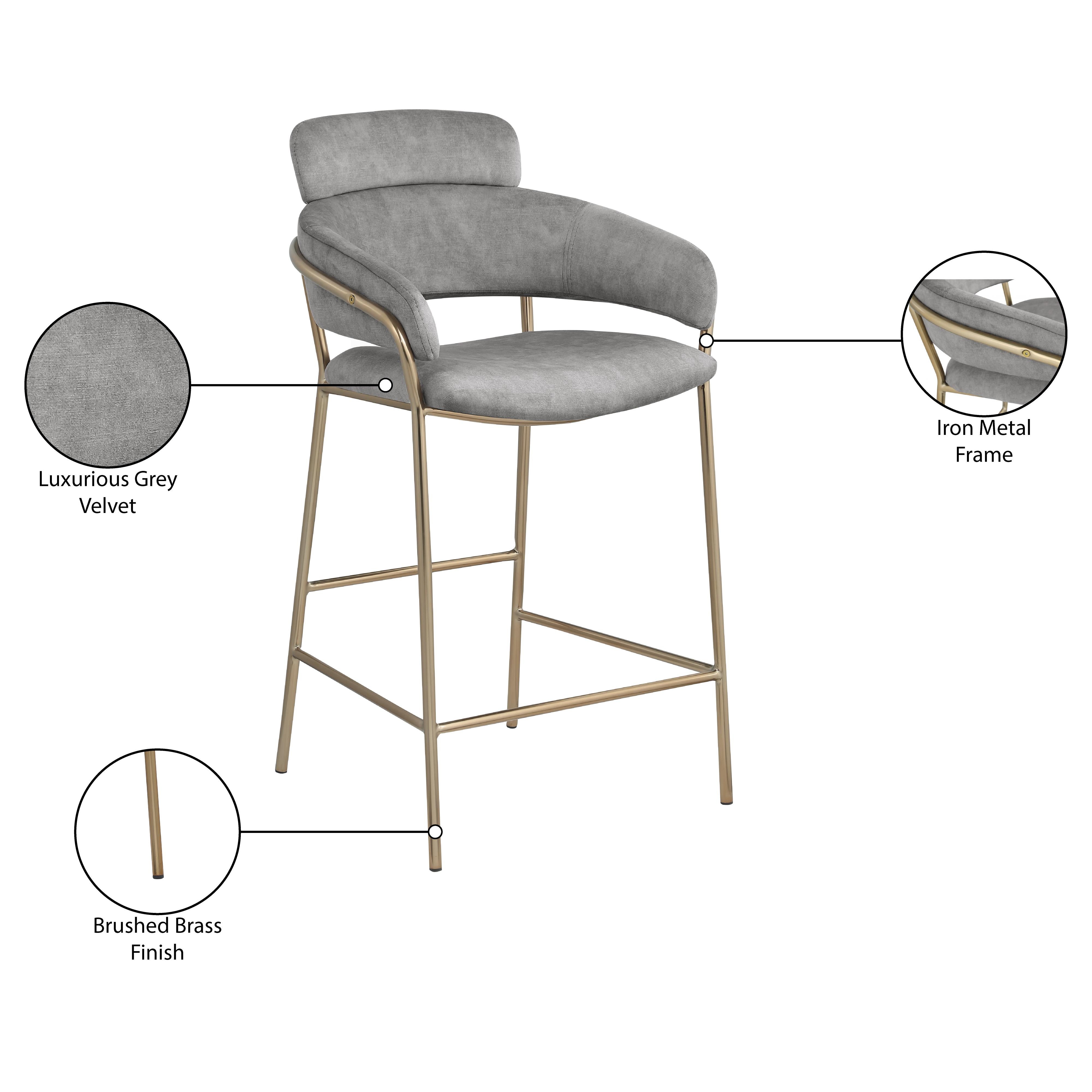 Meridian Yara Grey Velvet Counter Stool