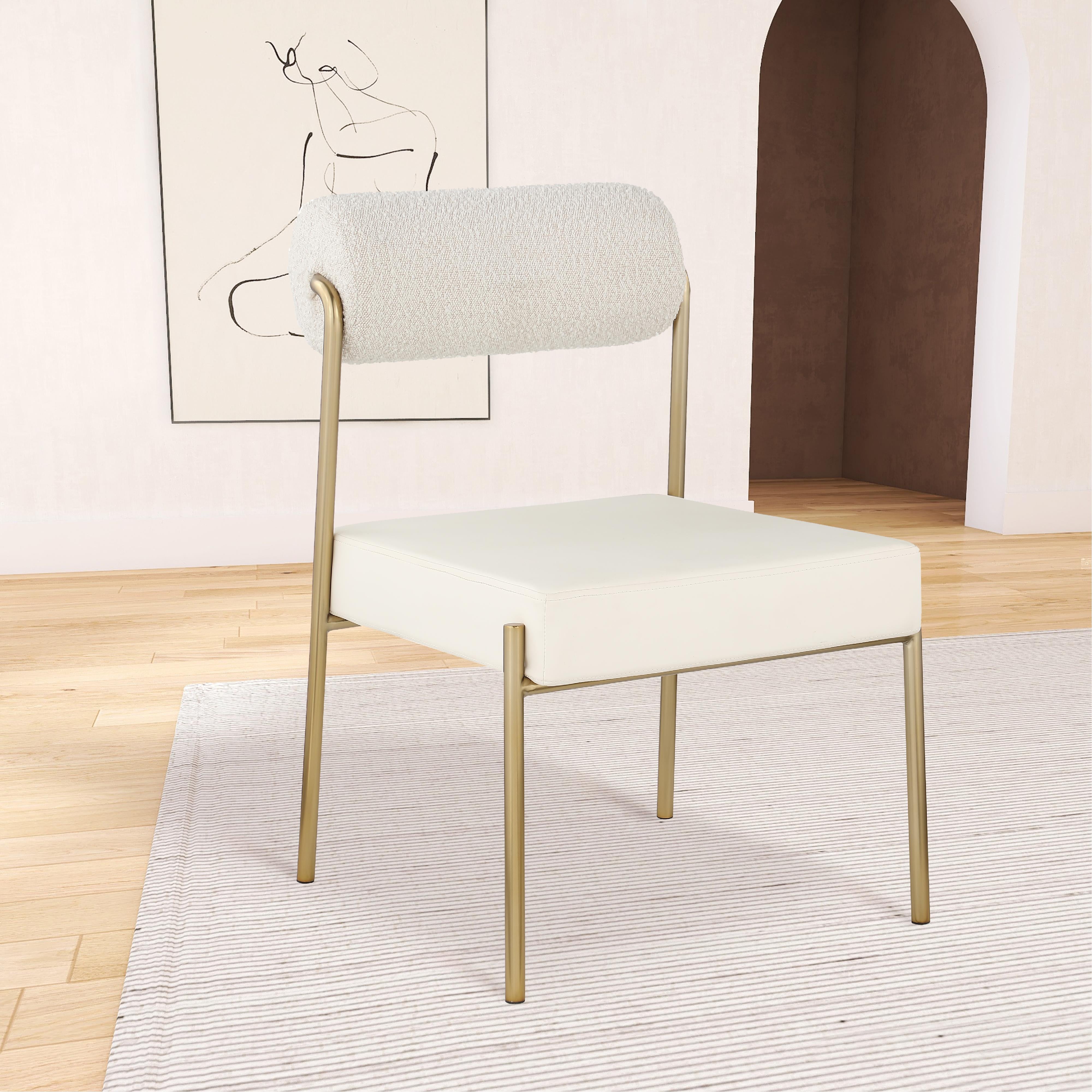 Meridian Carly Cream Vegan Leather Seat / Boucle Fabric Back Dining Chair