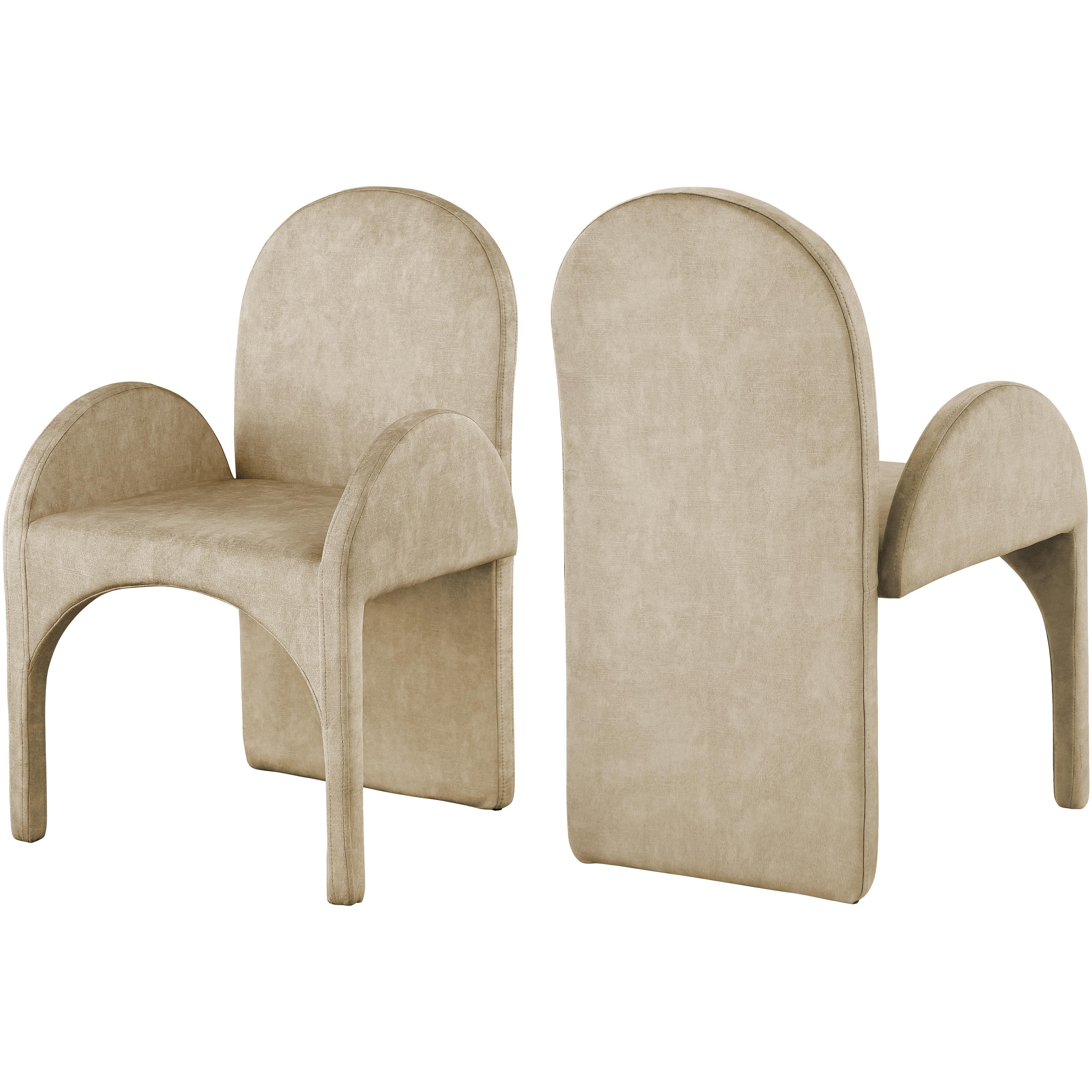 Meridian Summer Beige Velvet Dining Arm Chair