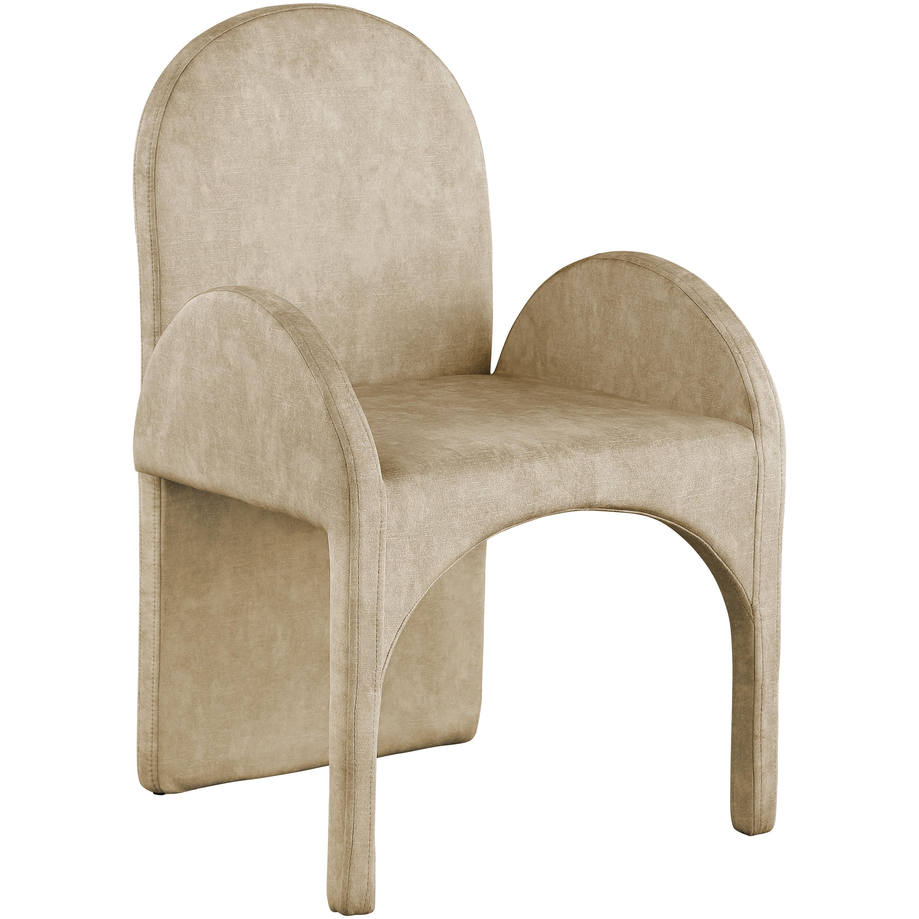 Meridian Summer Beige Velvet Dining Arm Chair