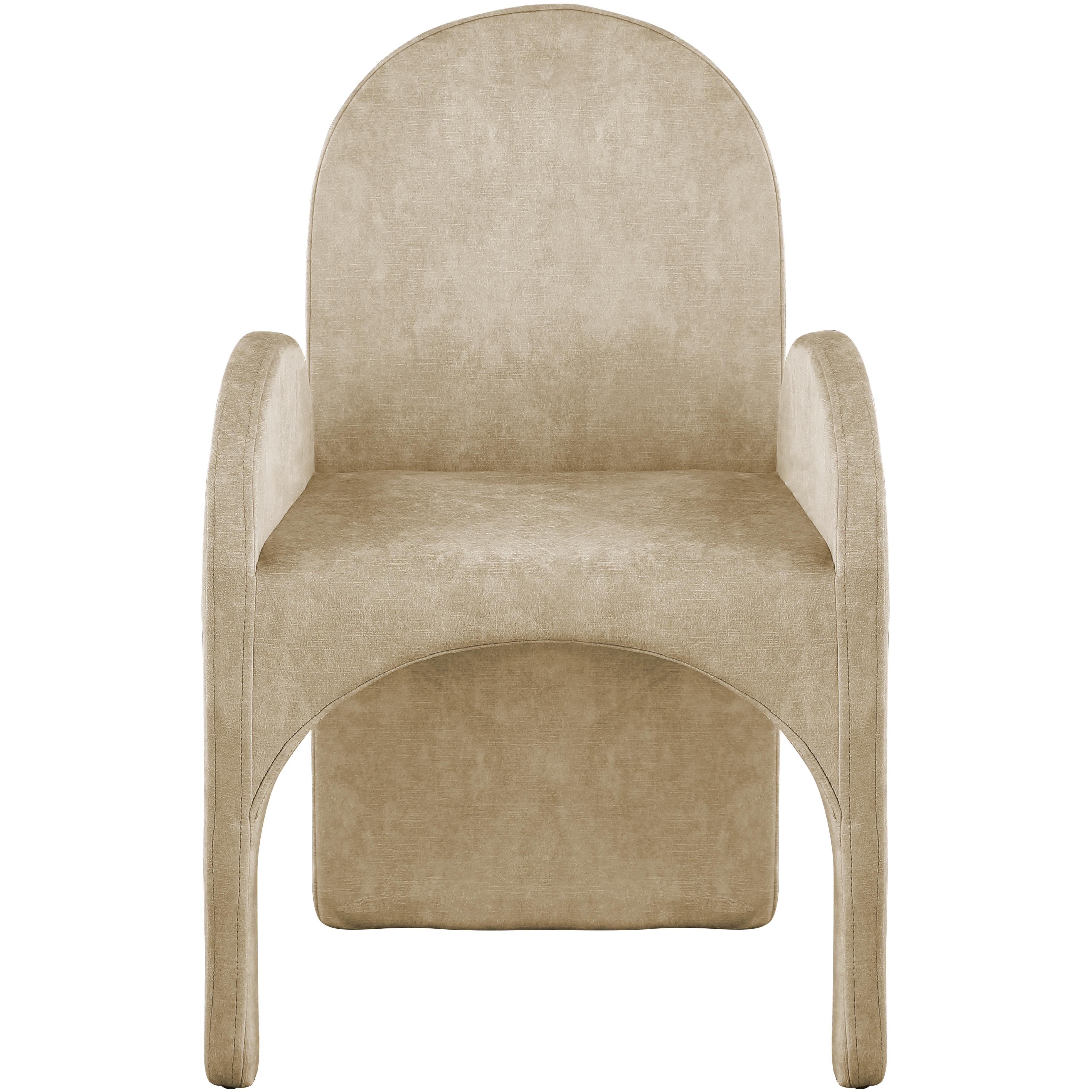 Meridian Summer Beige Velvet Dining Arm Chair