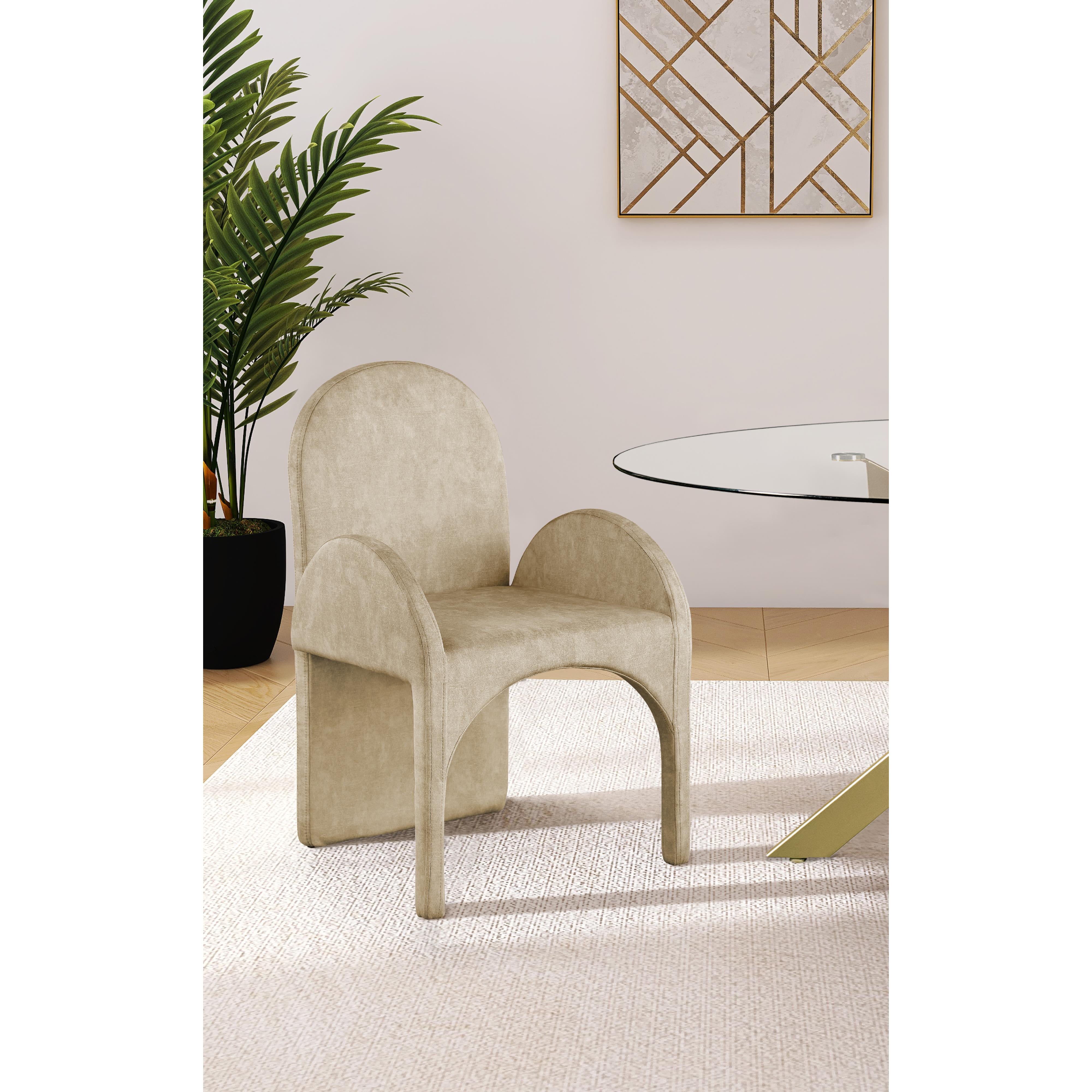 Meridian Summer Beige Velvet Dining Arm Chair