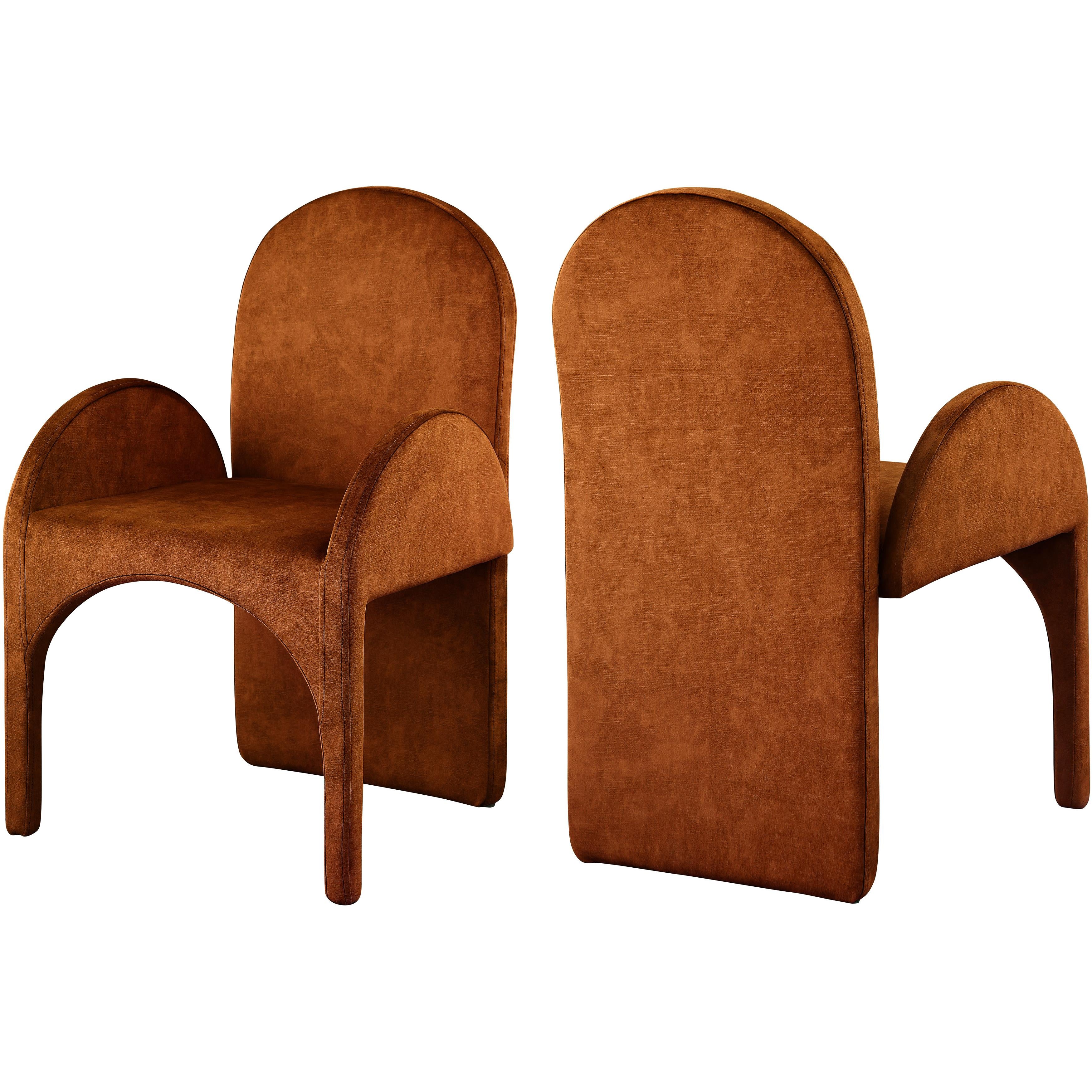 Meridian Summer Cognac Velvet Dining Arm Chair