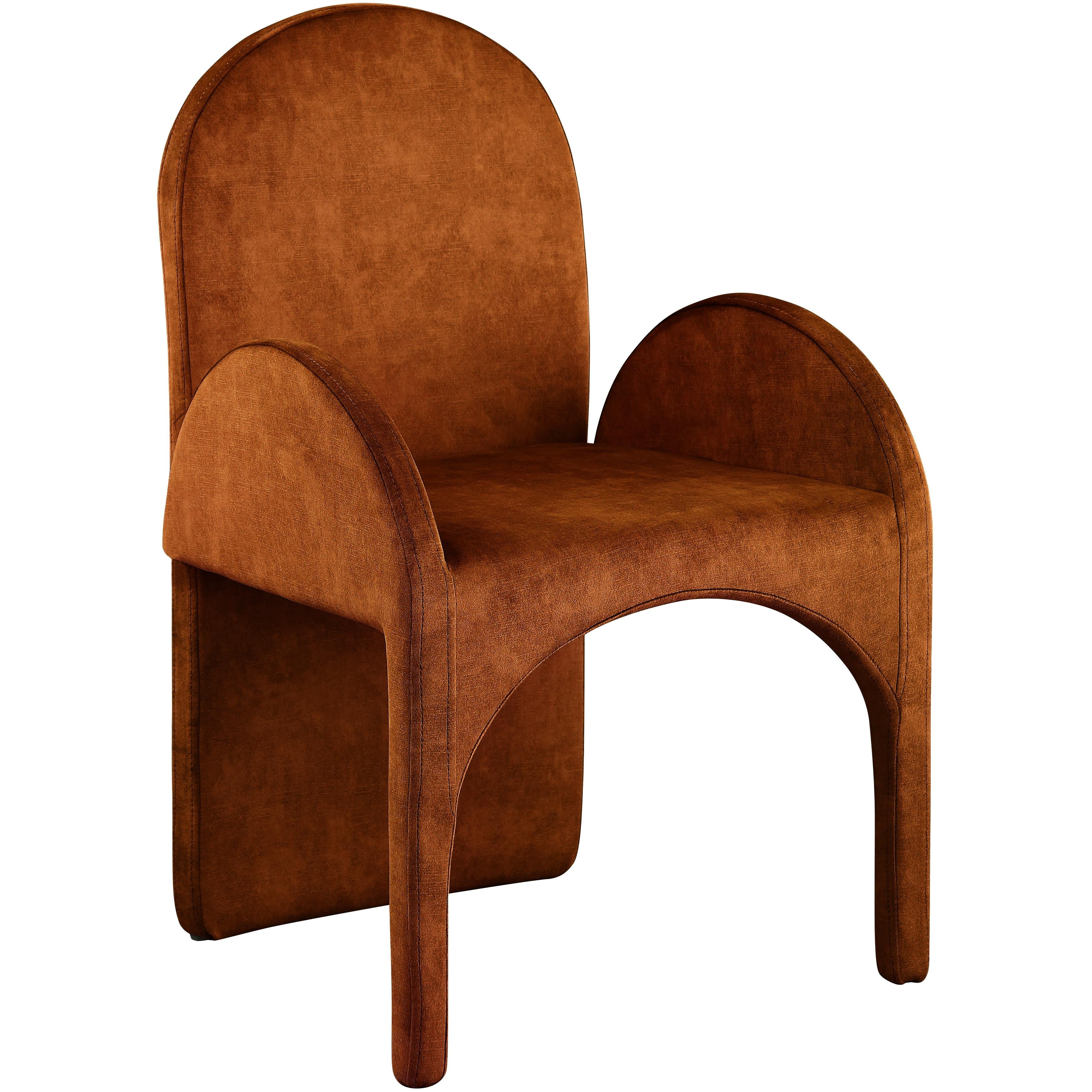 Meridian Summer Cognac Velvet Dining Arm Chair