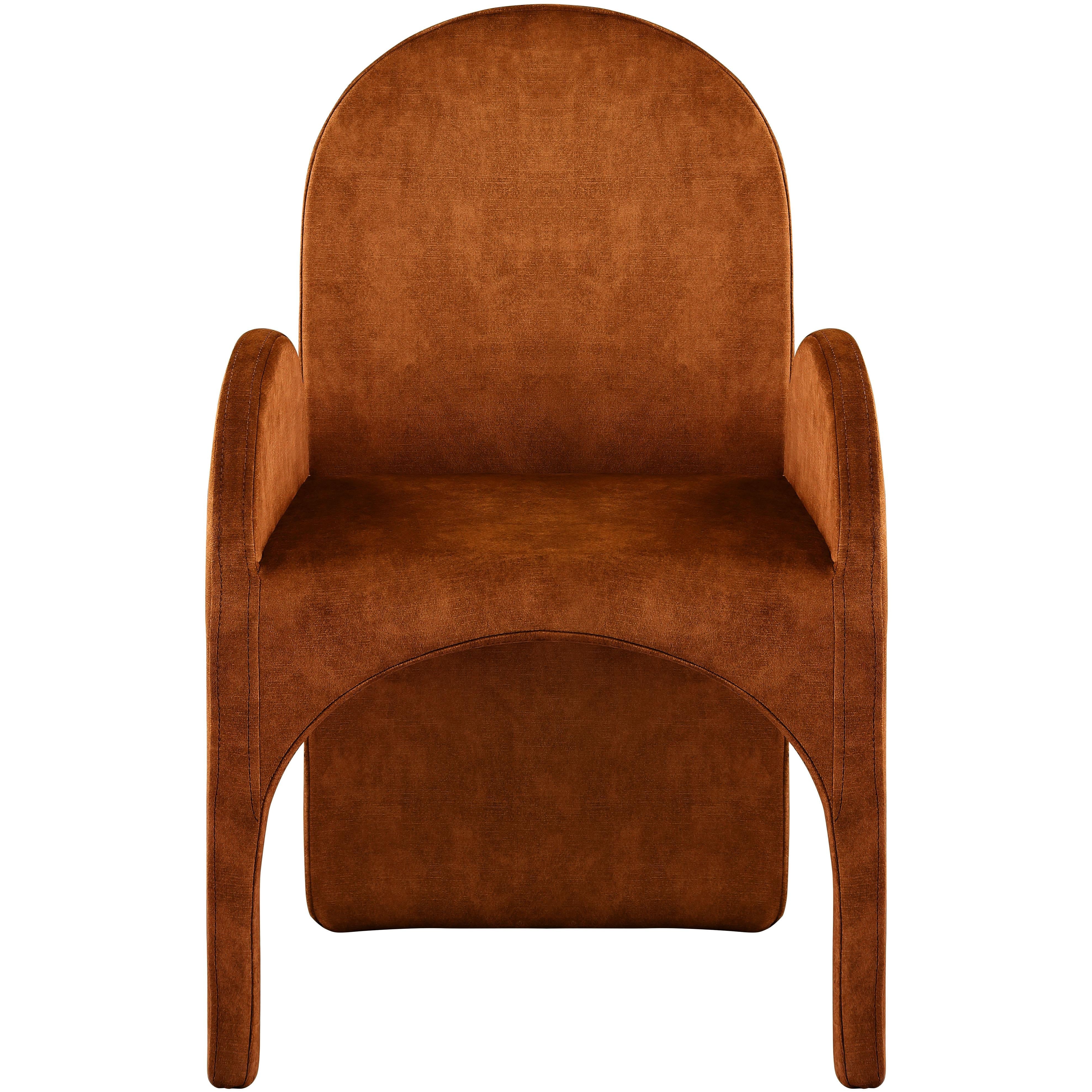 Meridian Summer Cognac Velvet Dining Arm Chair