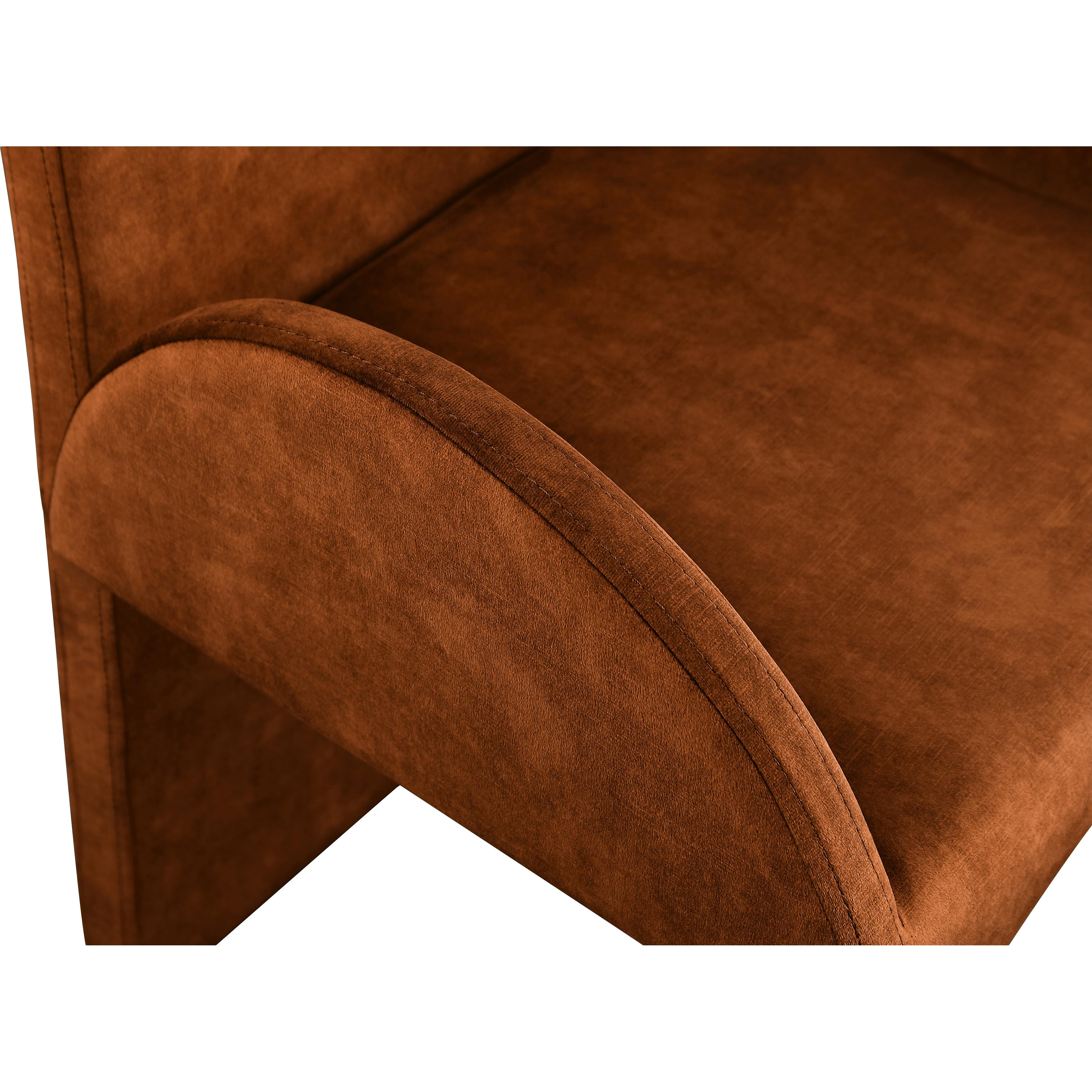 Meridian Summer Cognac Velvet Dining Arm Chair