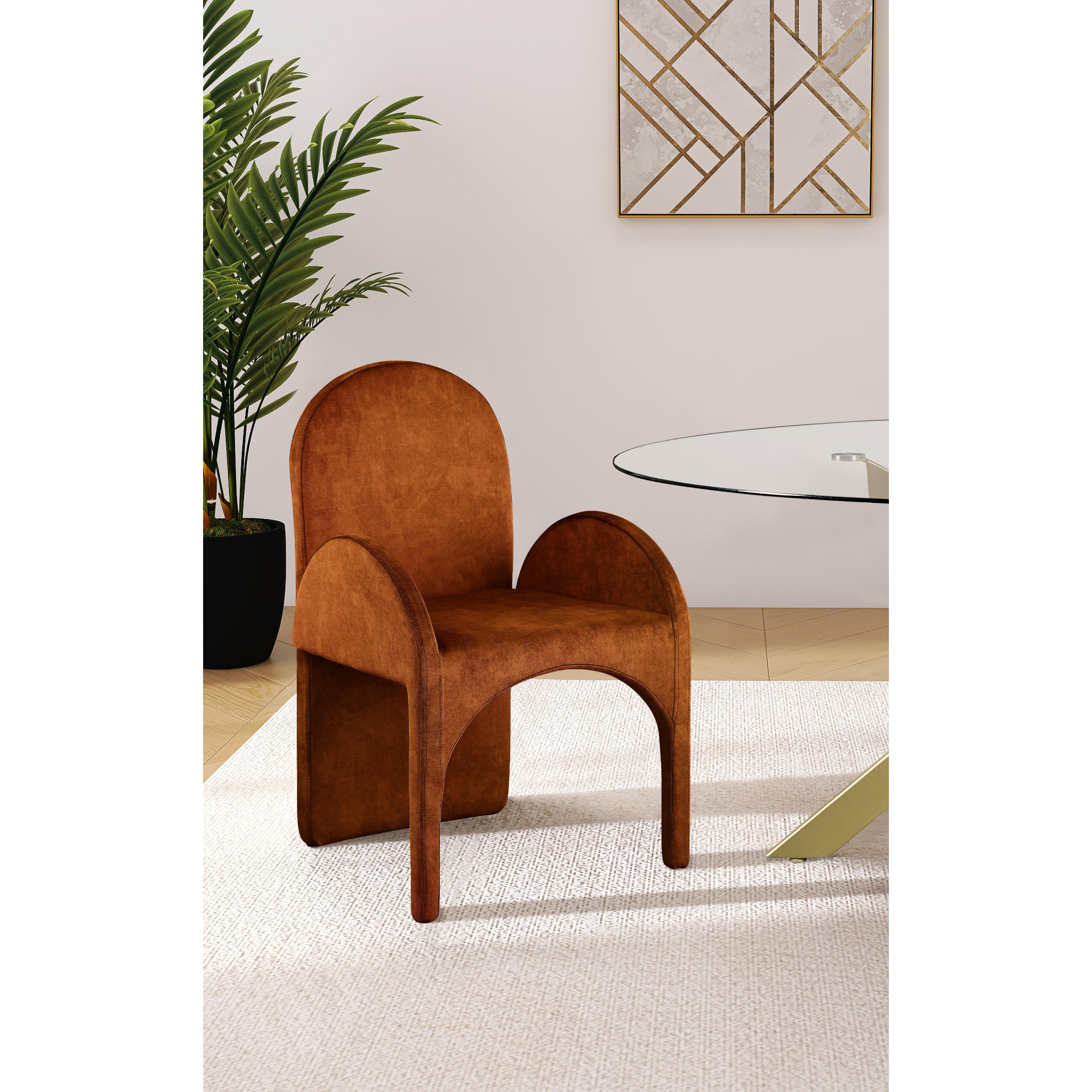 Meridian Summer Cognac Velvet Dining Arm Chair