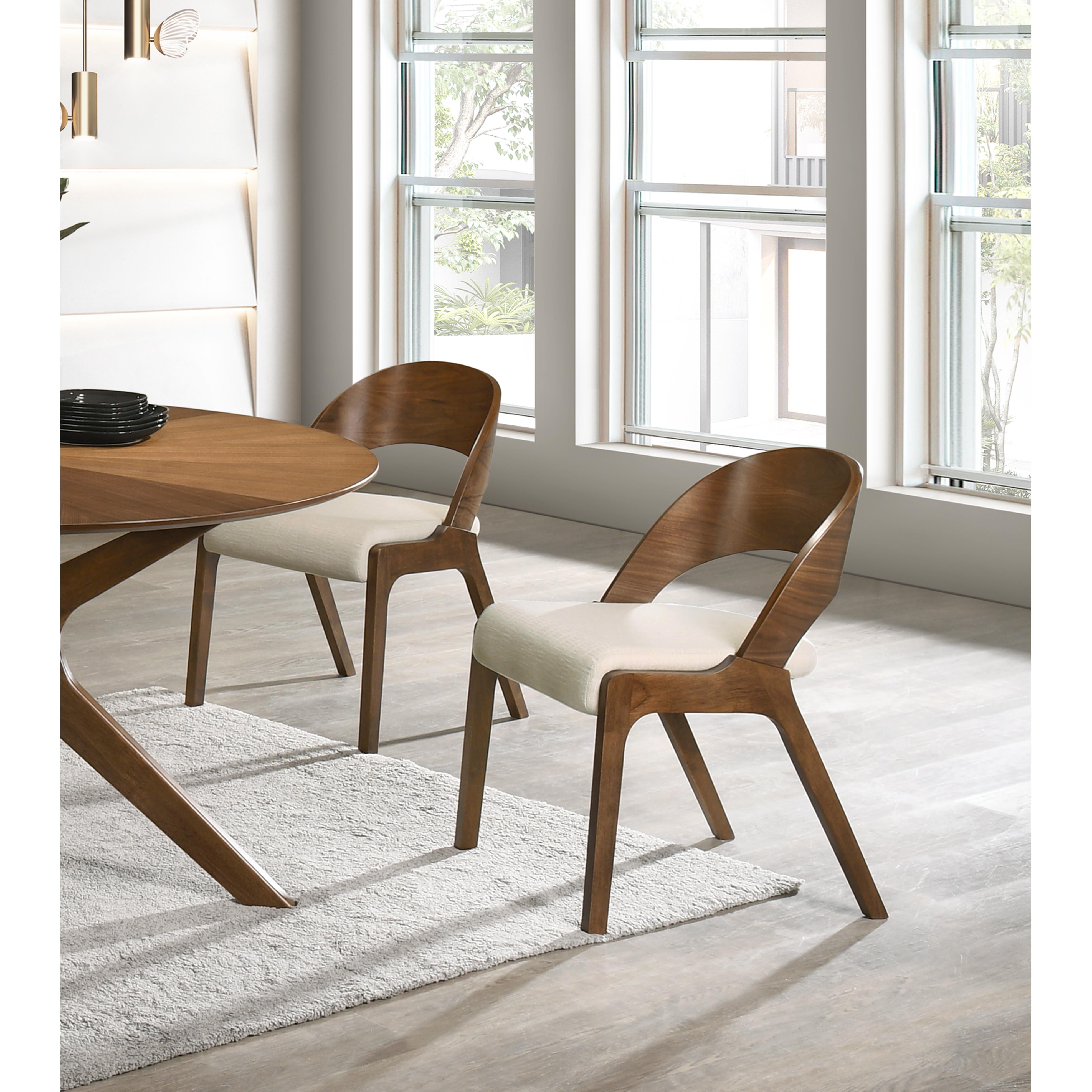 Meridian Woodson Beige Linen Textured Fabric Dining Chair