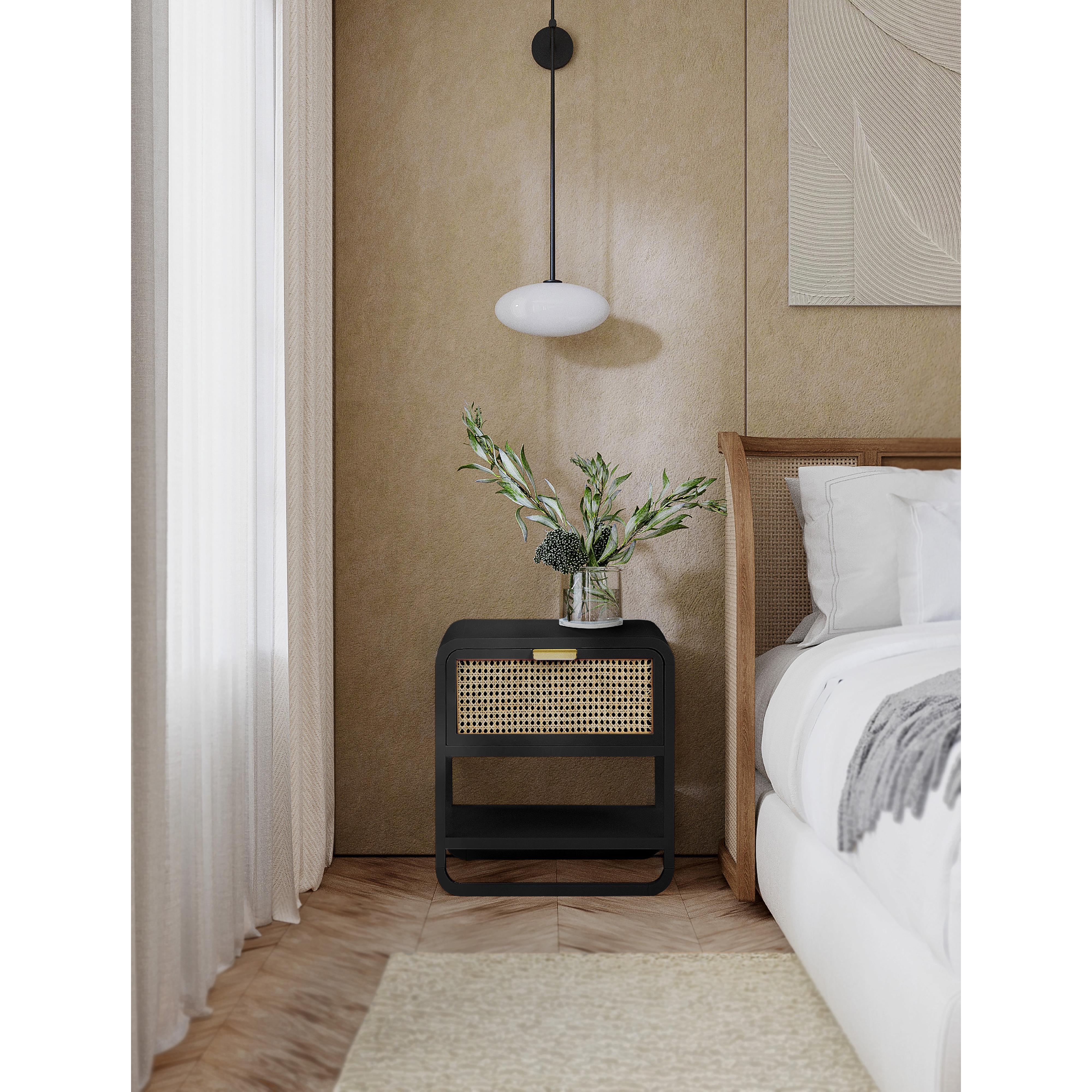 Meridian Sage Black Wood Veneer Night Stand