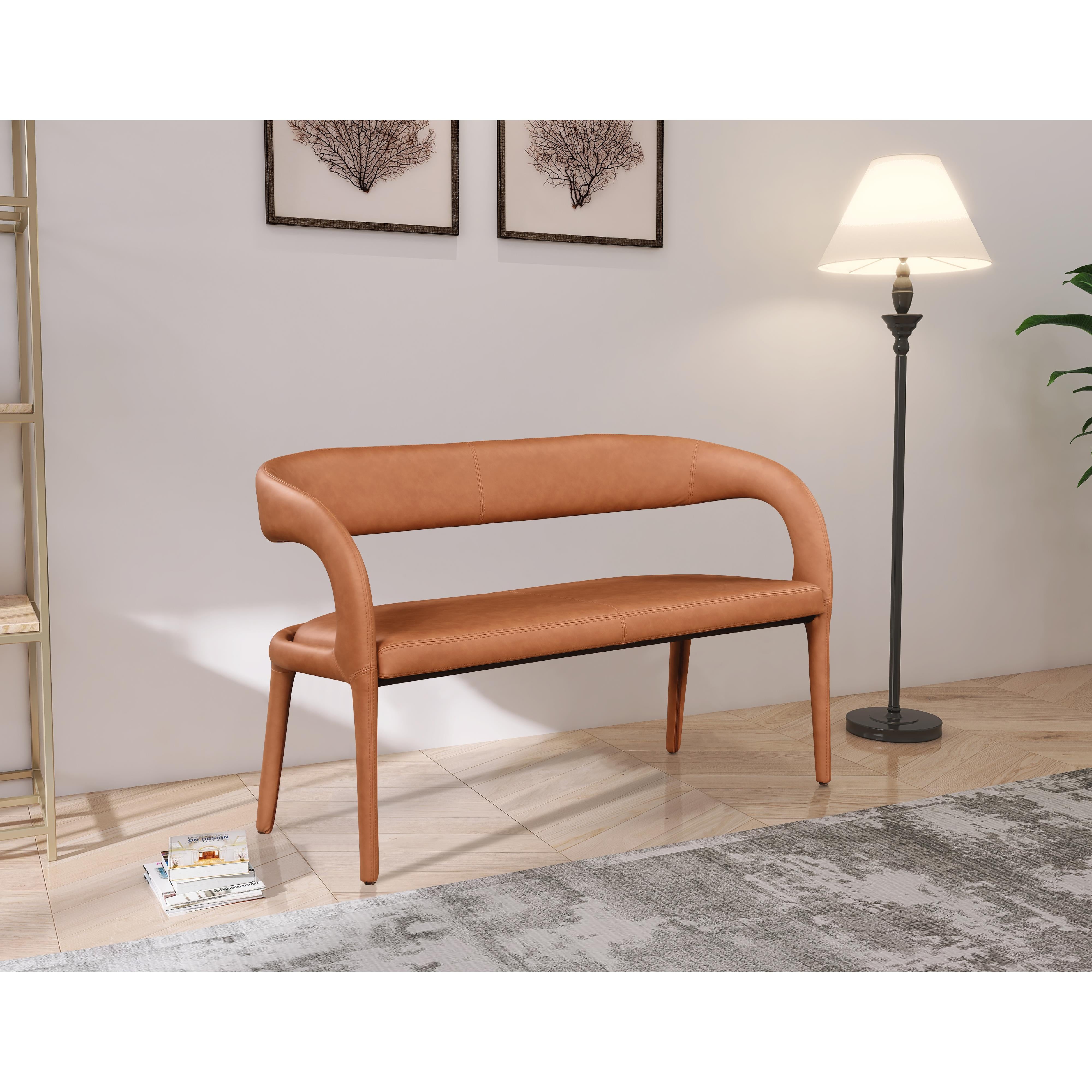 Meridian Sylvester Cognac Vegan Leather Bench