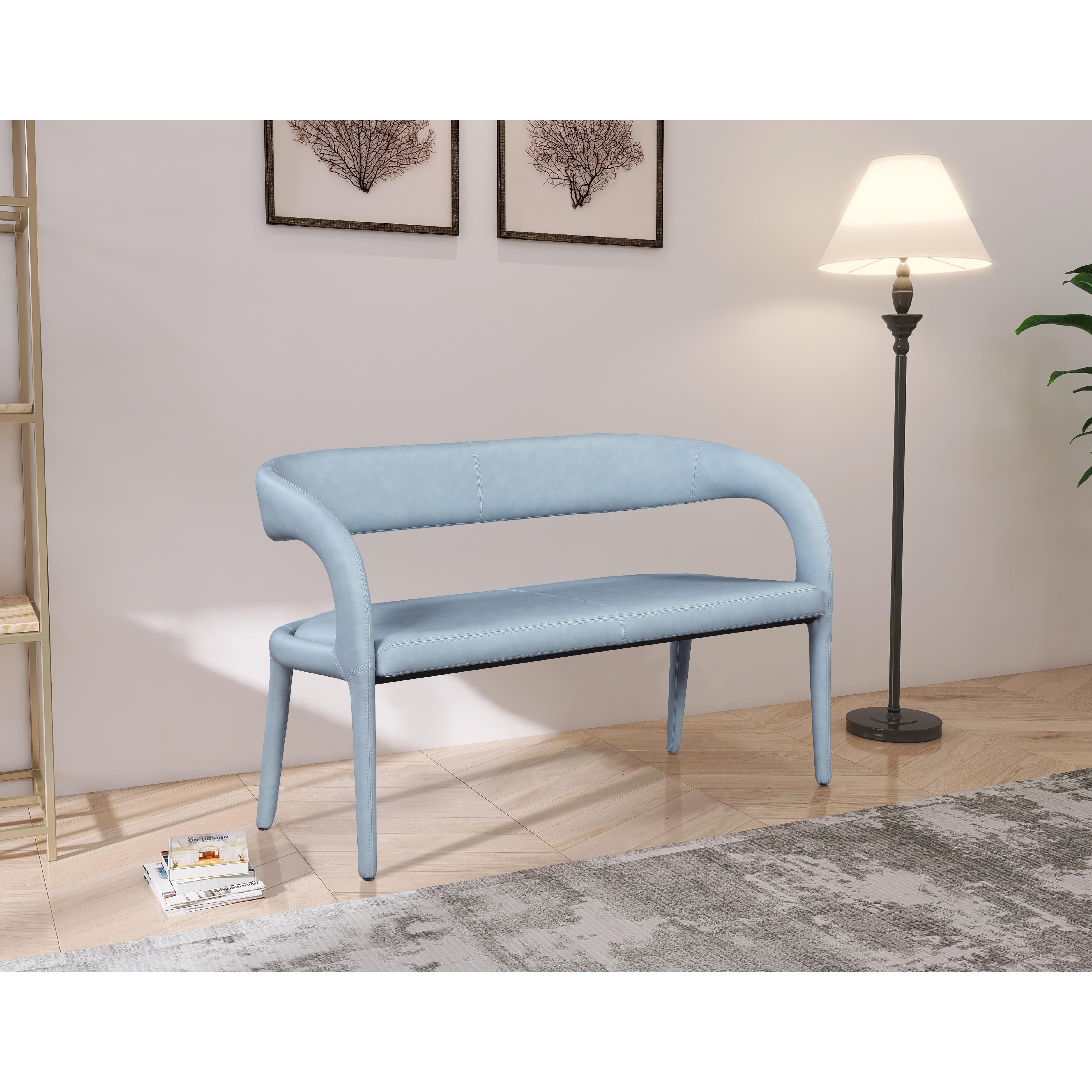 Meridian Sylvester Light Blue Vegan Leather Bench