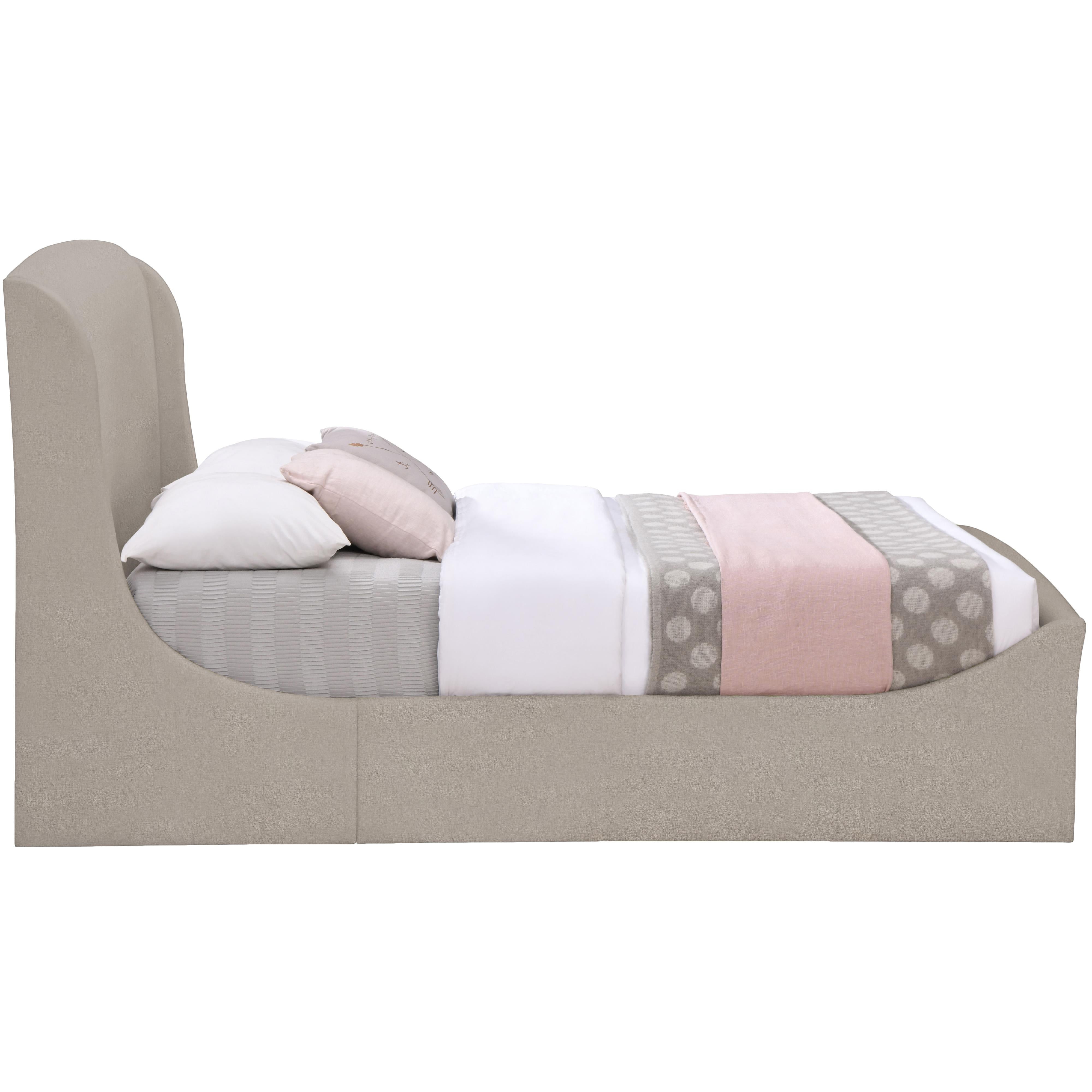 Meridian Tess Beige Velvet Queen Bed (3 Boxes)