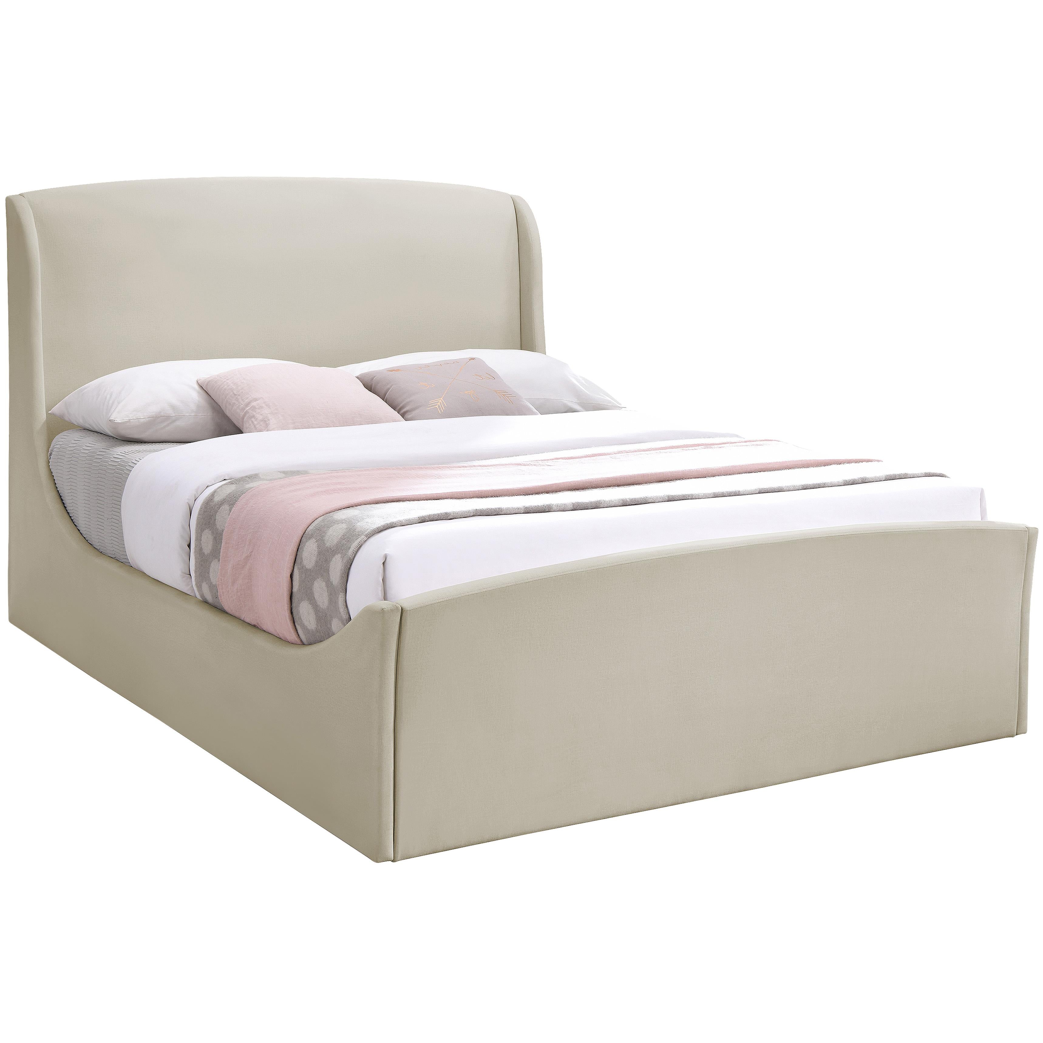 Meridian Tess Cream Velvet Queen Bed (3 Boxes)