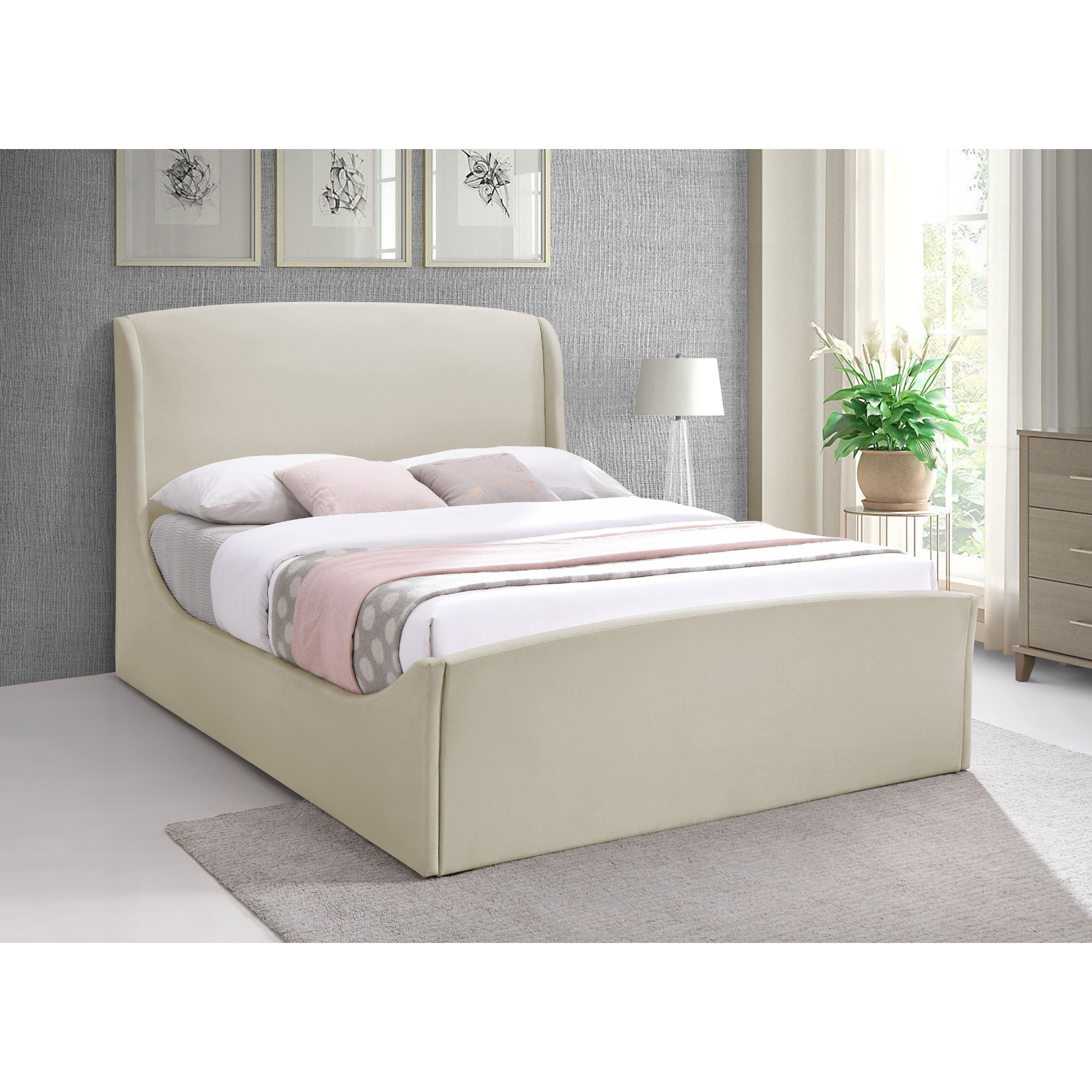 Meridian Tess Cream Velvet Queen Bed (3 Boxes)