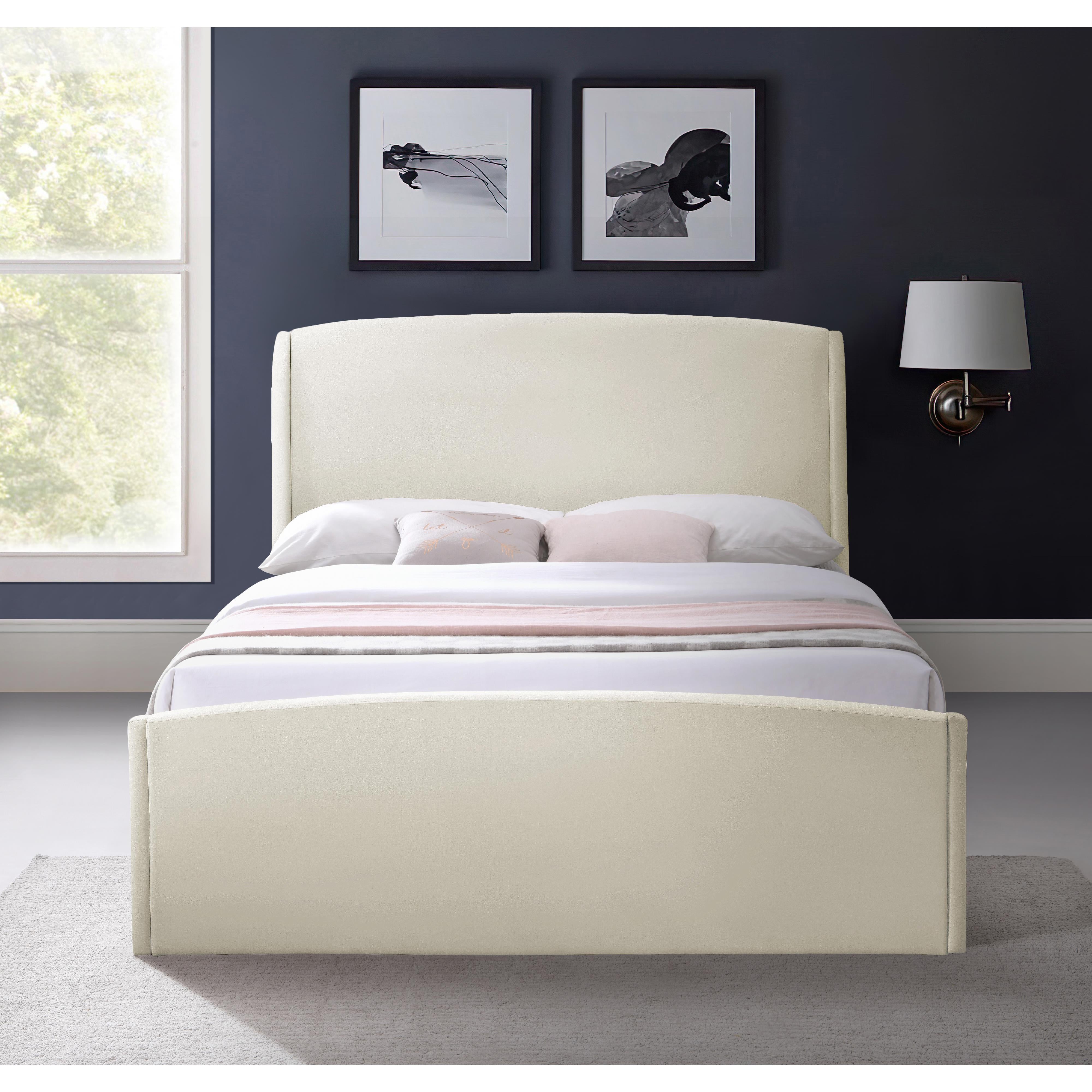 Meridian Tess Cream Velvet Queen Bed (3 Boxes)