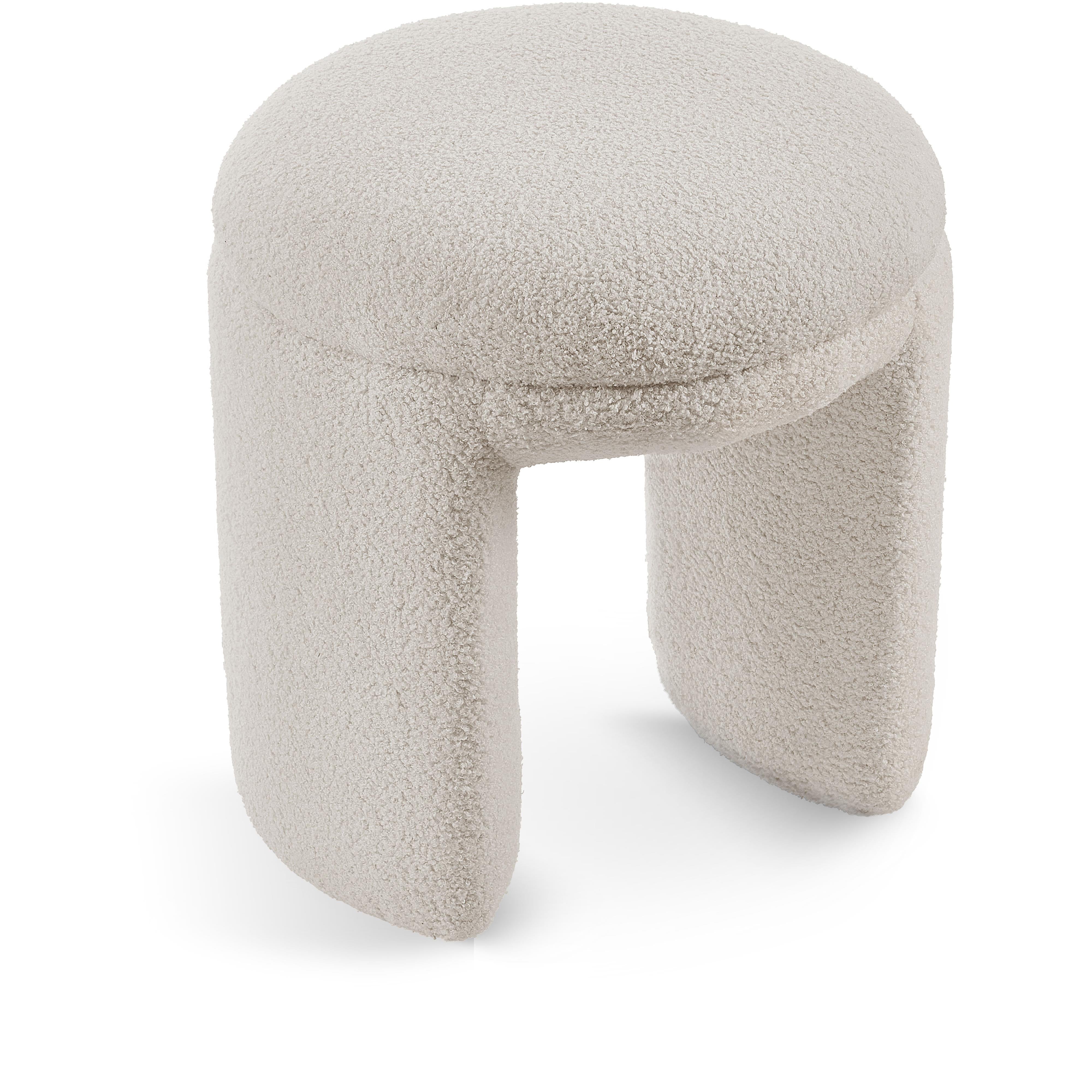 Meridian Bowen Beige Faux Shearling Teddy Fabric Ottoman/Stool