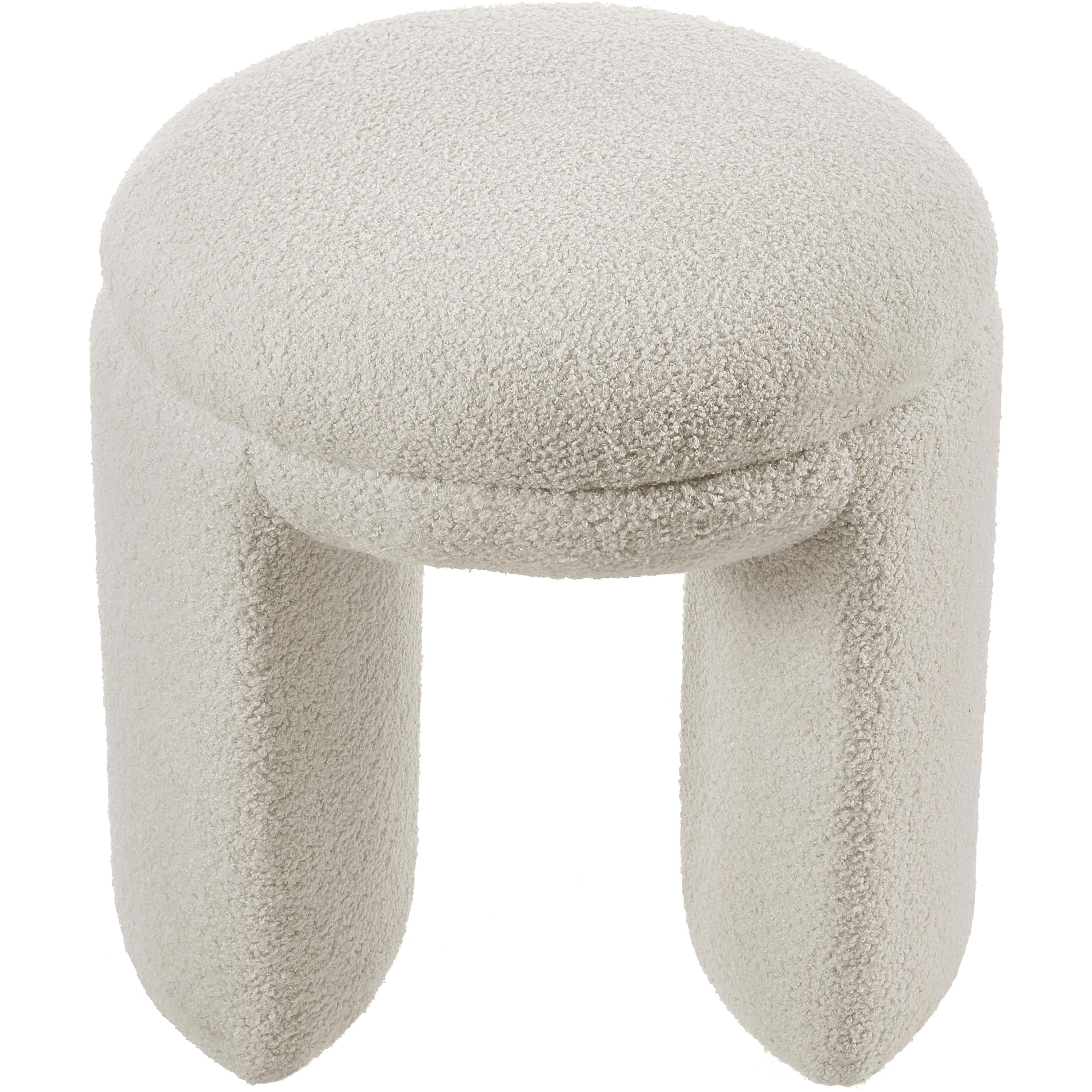 Meridian Bowen Beige Faux Shearling Teddy Fabric Ottoman/Stool