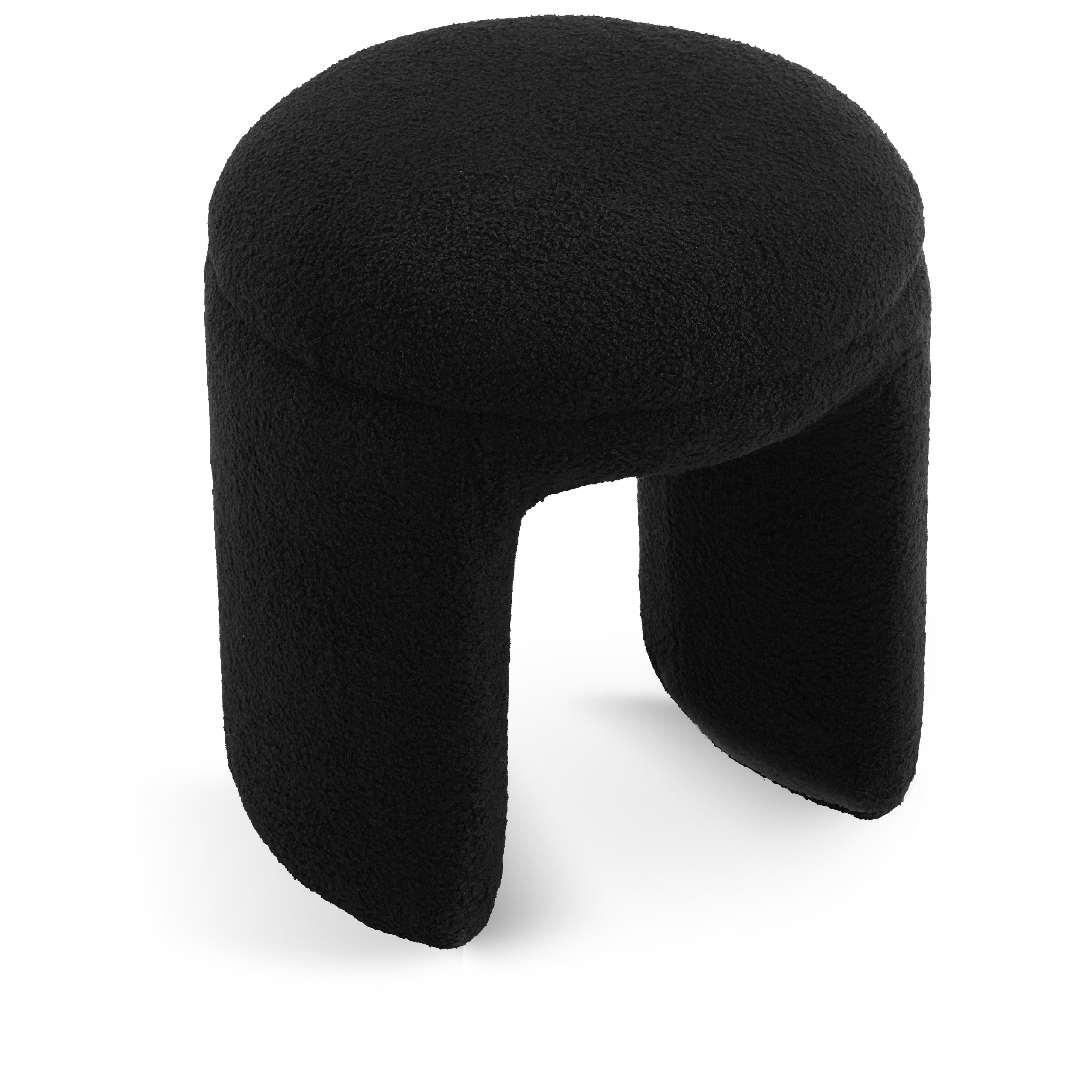 Meridian Bowen Black Faux Shearling Teddy Fabric Ottoman/Stool