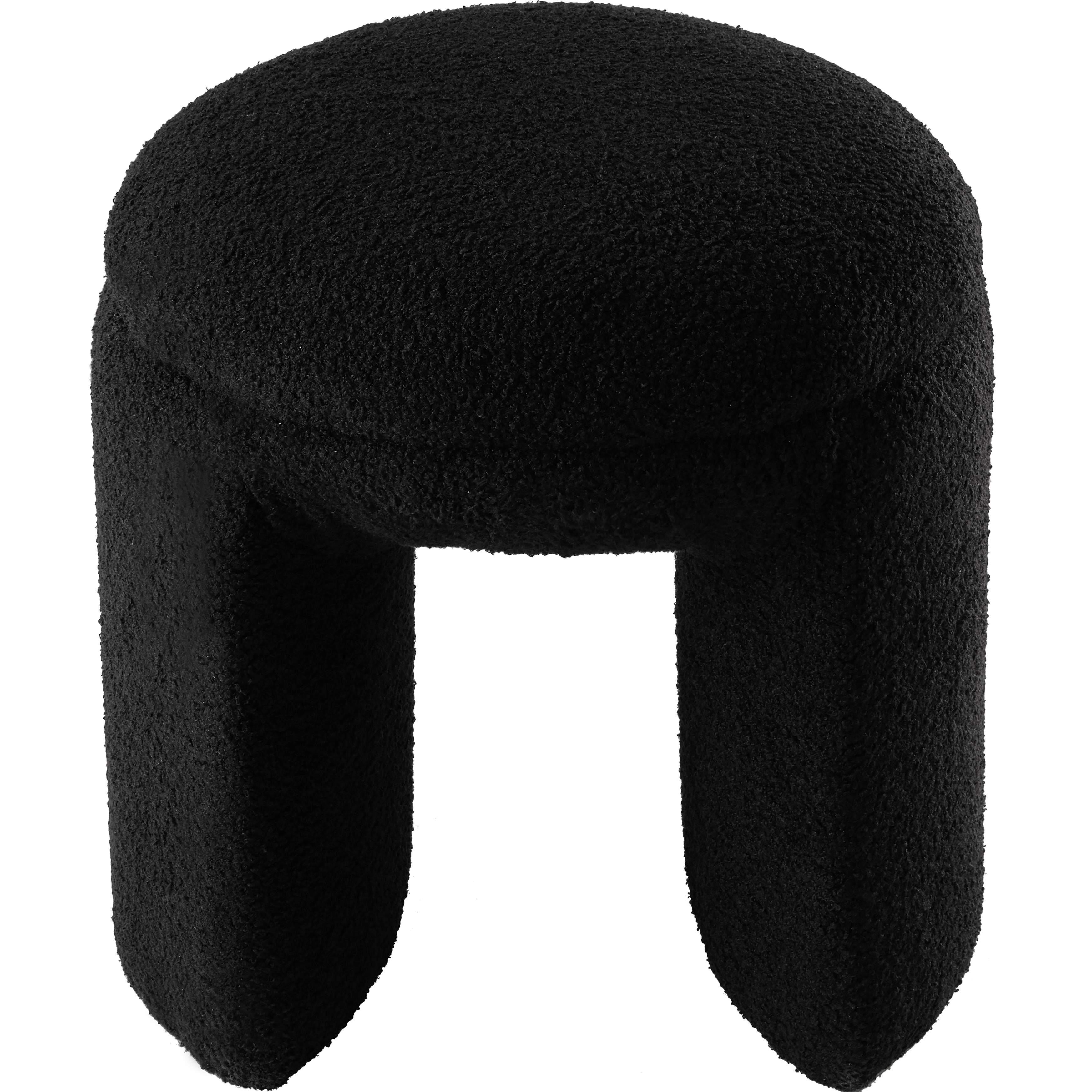 Meridian Bowen Black Faux Shearling Teddy Fabric Ottoman/Stool